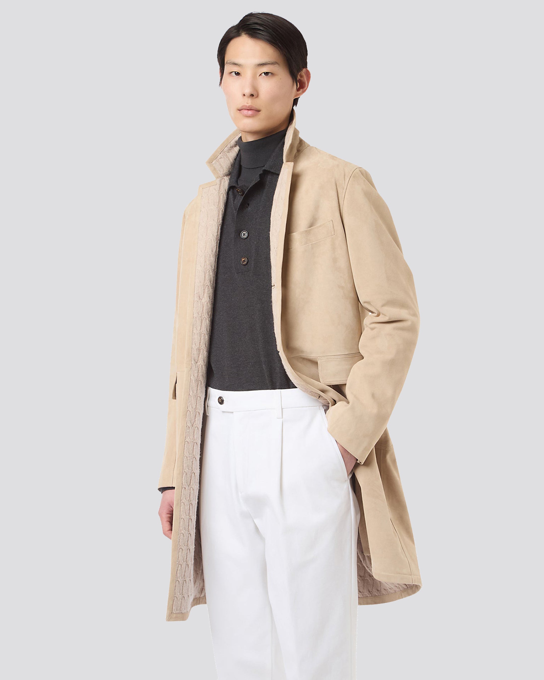 Suede single -breasted coat