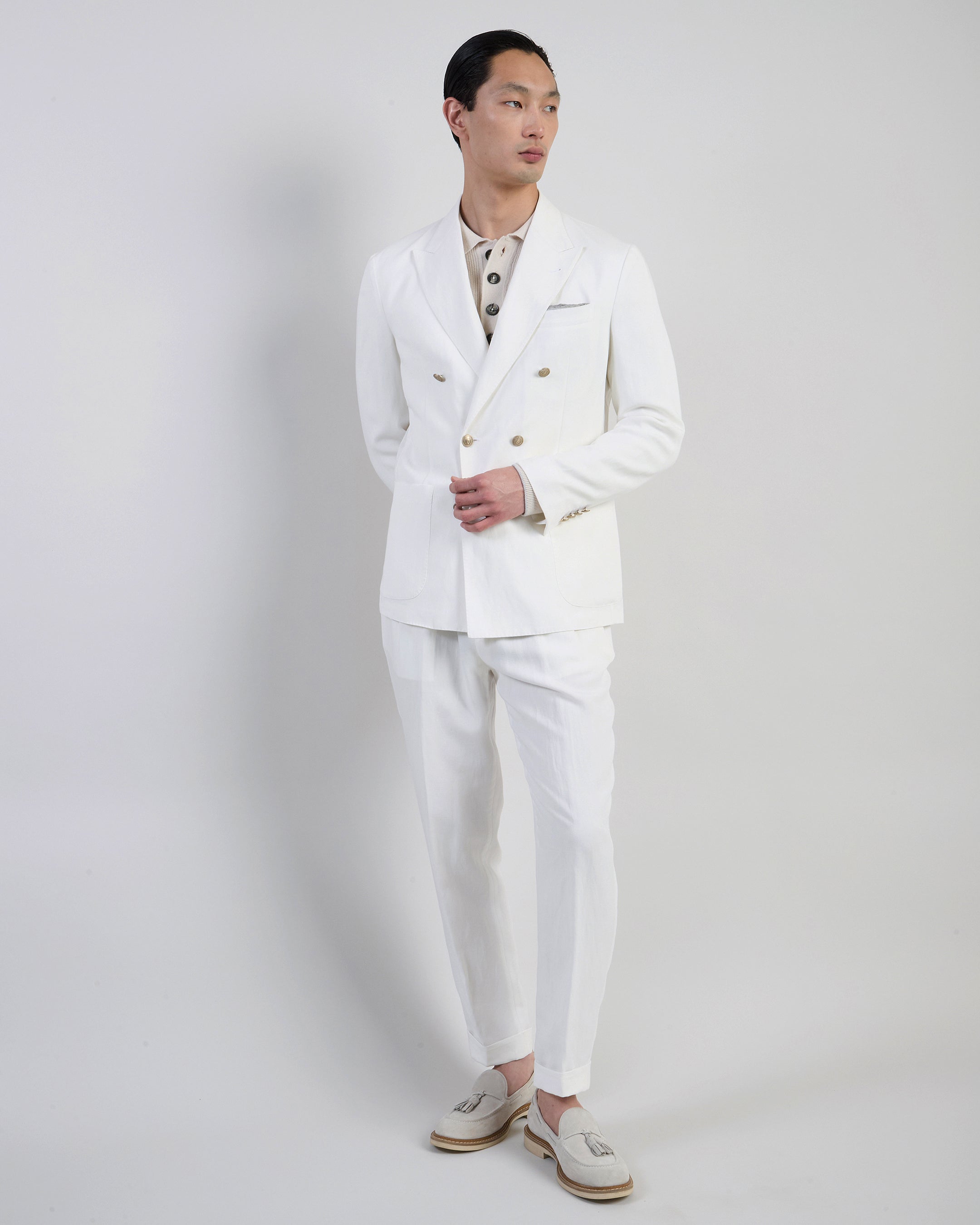 Men's Double-Breasted Lyocell and Linen Suit