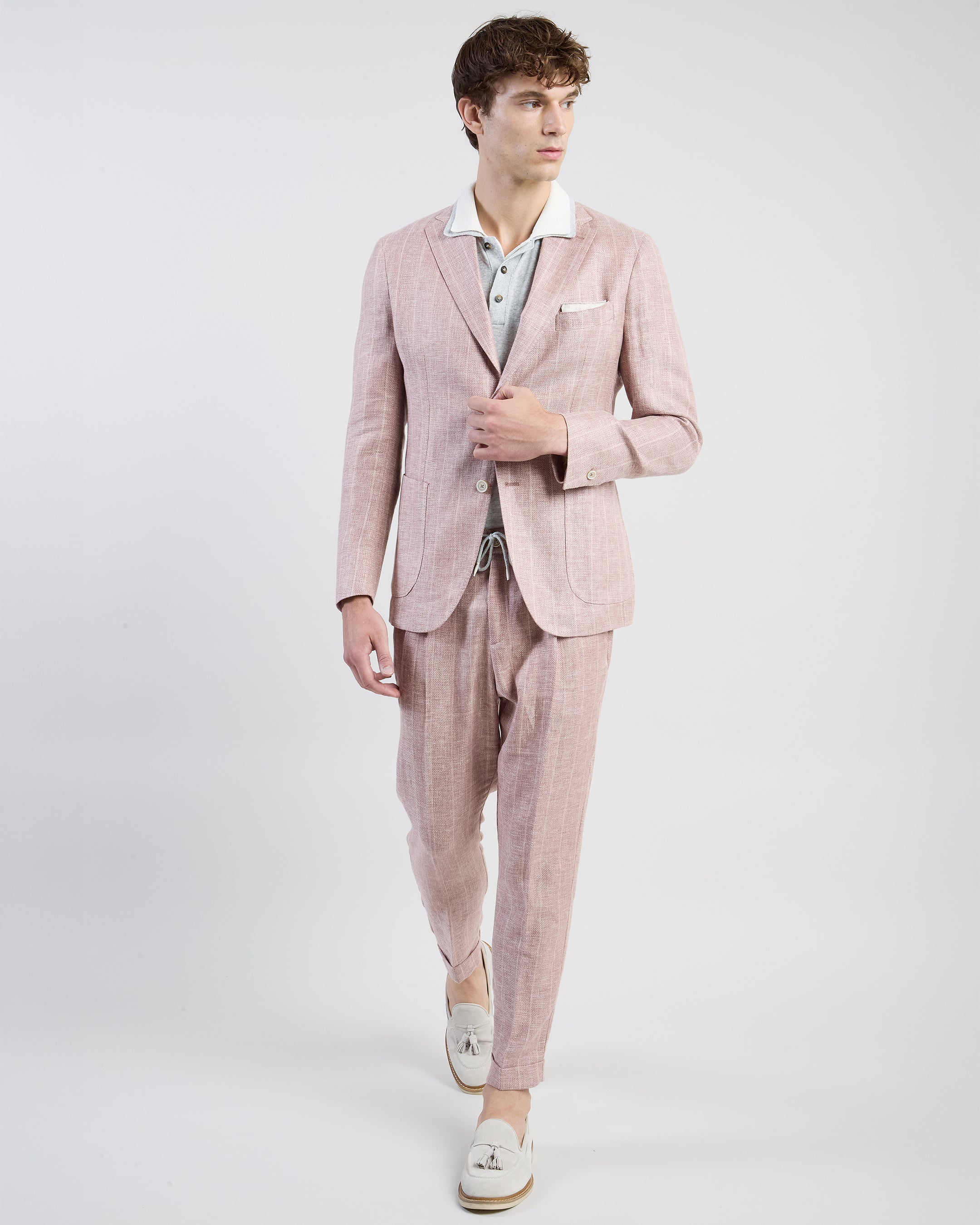 Single-Breasted Linen Cashmere and Silk Slim Suit