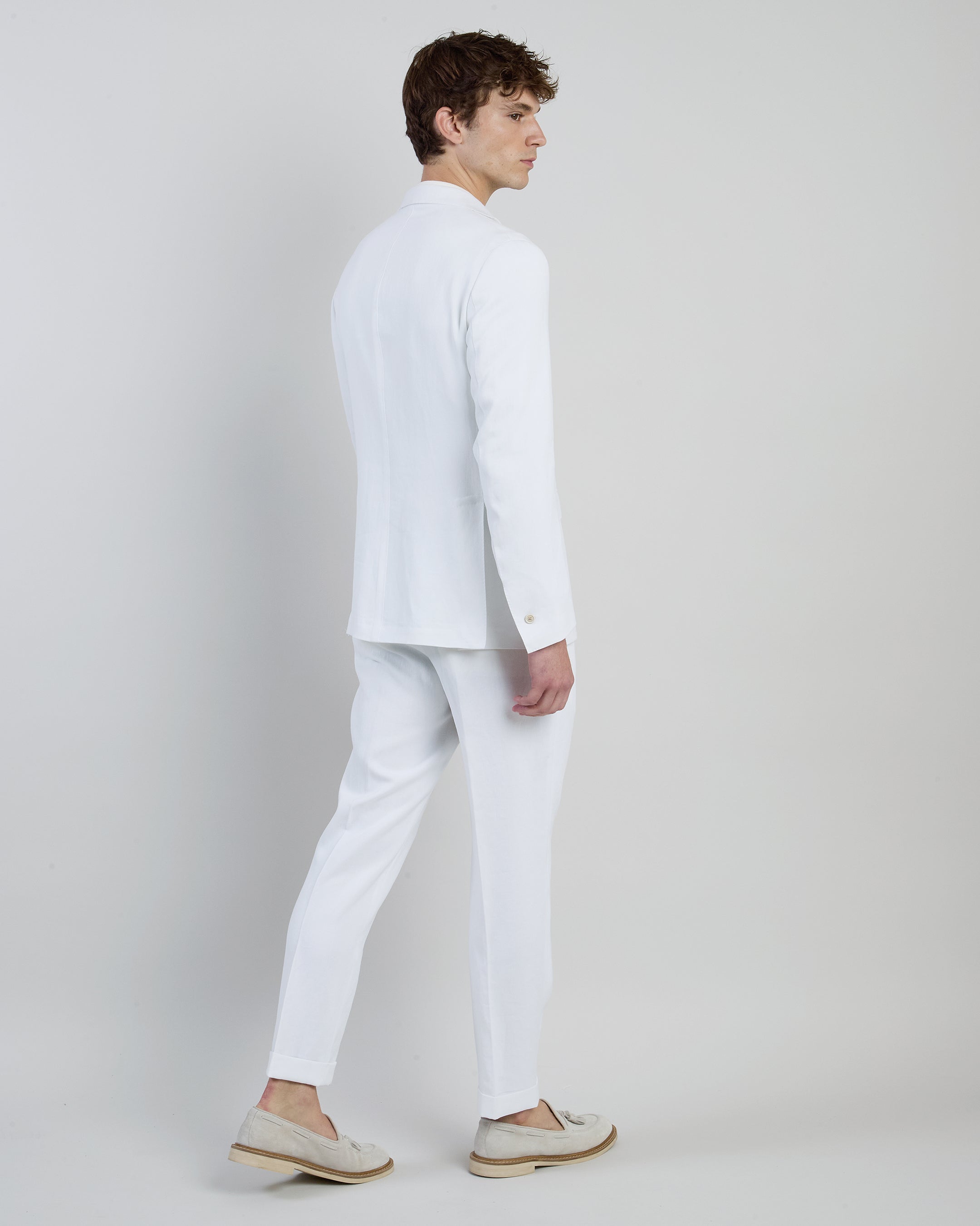 Men's Slim Fit Single-Breasted Linen Suit with Pleats