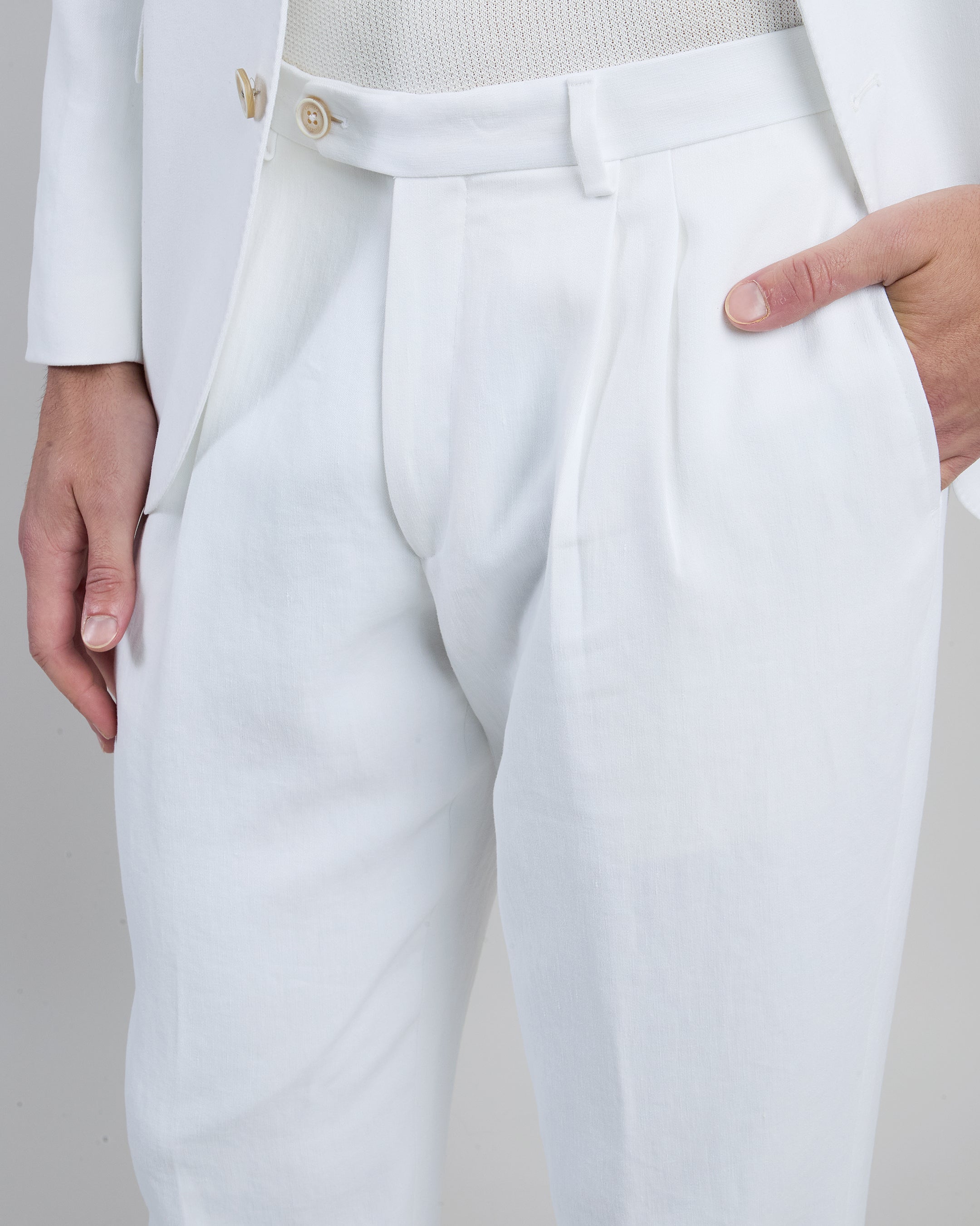 Men's Slim Fit Single-Breasted Linen Suit with Pleats
