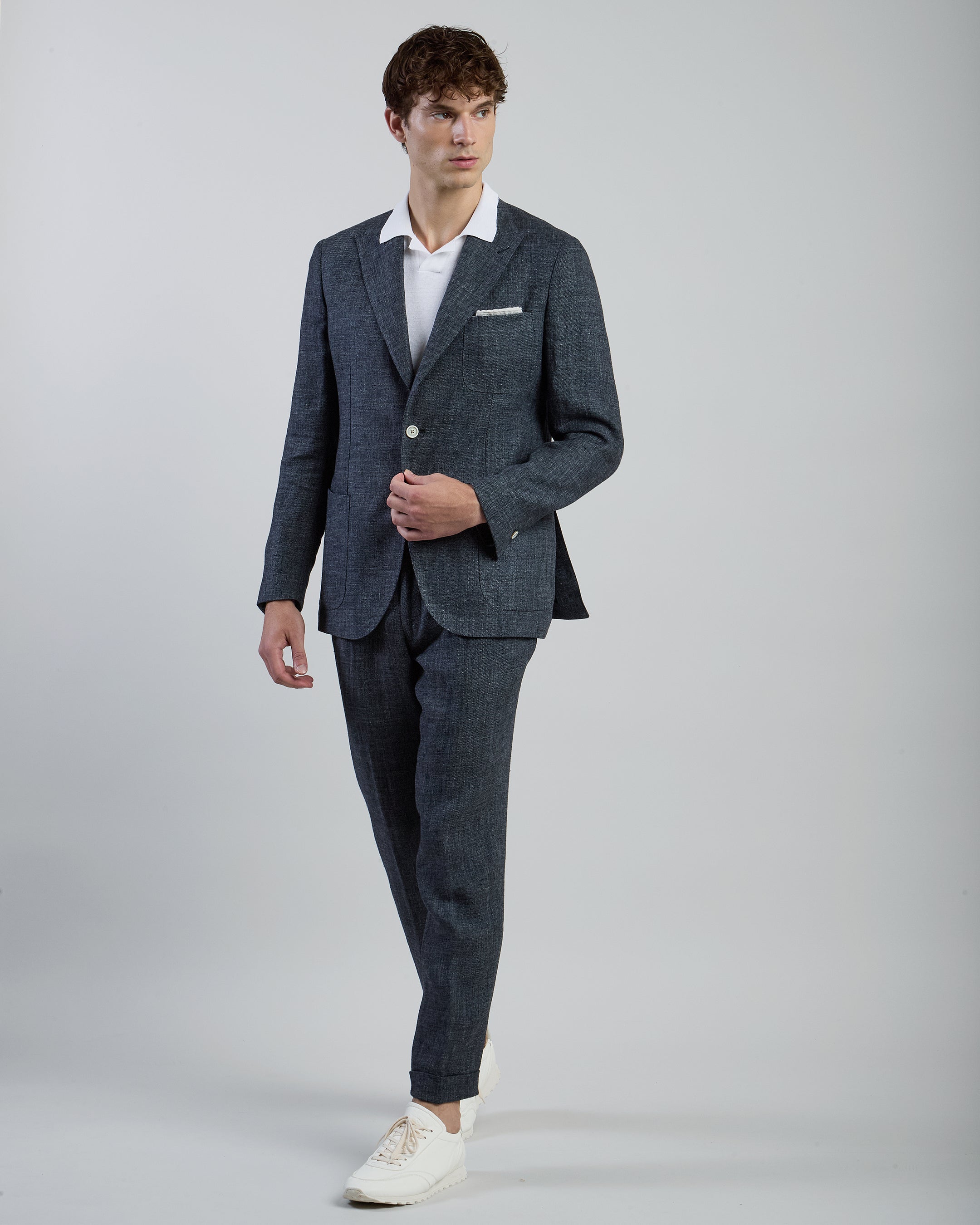 Men's Single-Breasted Linen Suit with Jogger Pants
