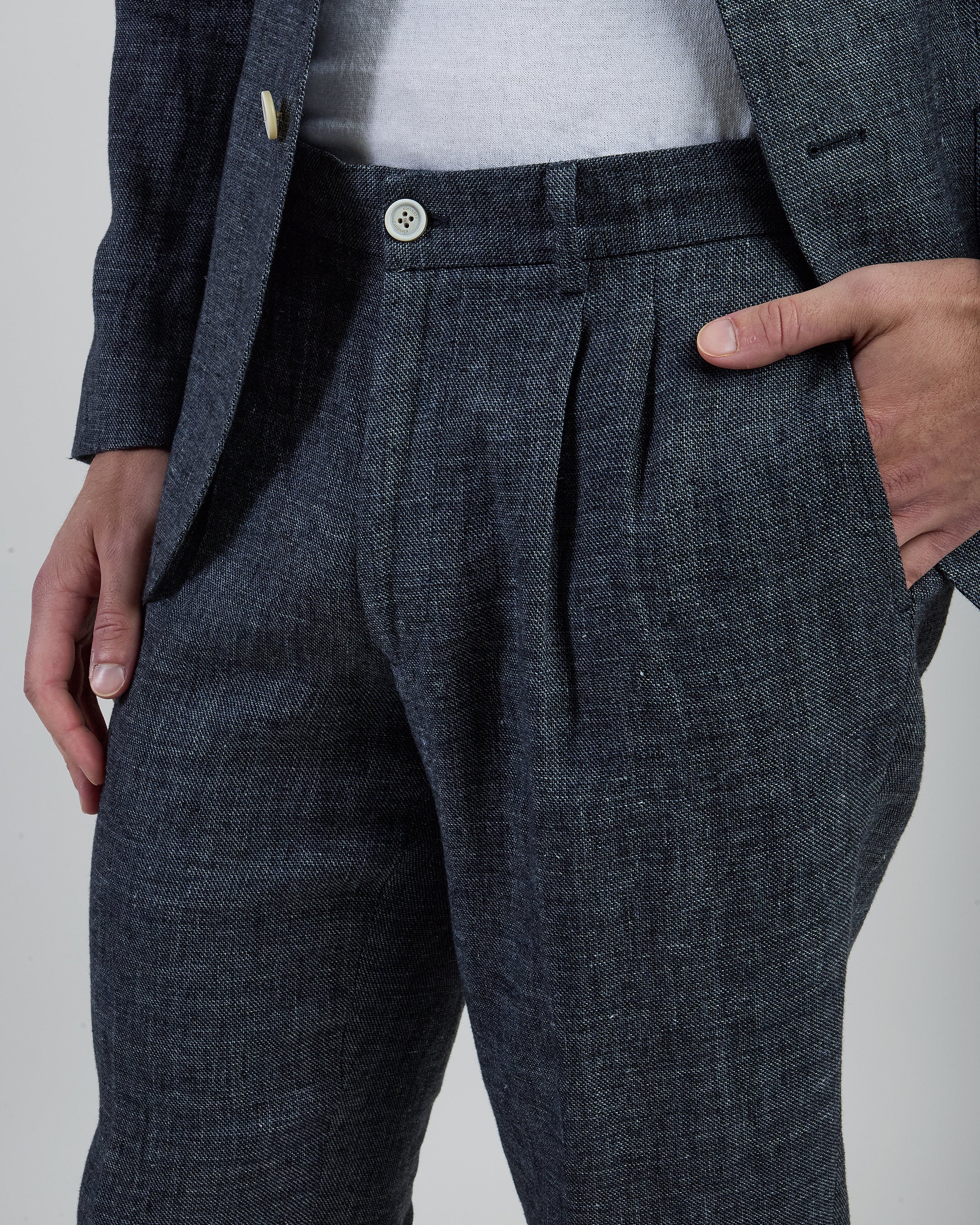 Men's Single-Breasted Linen Suit with Jogger Pants