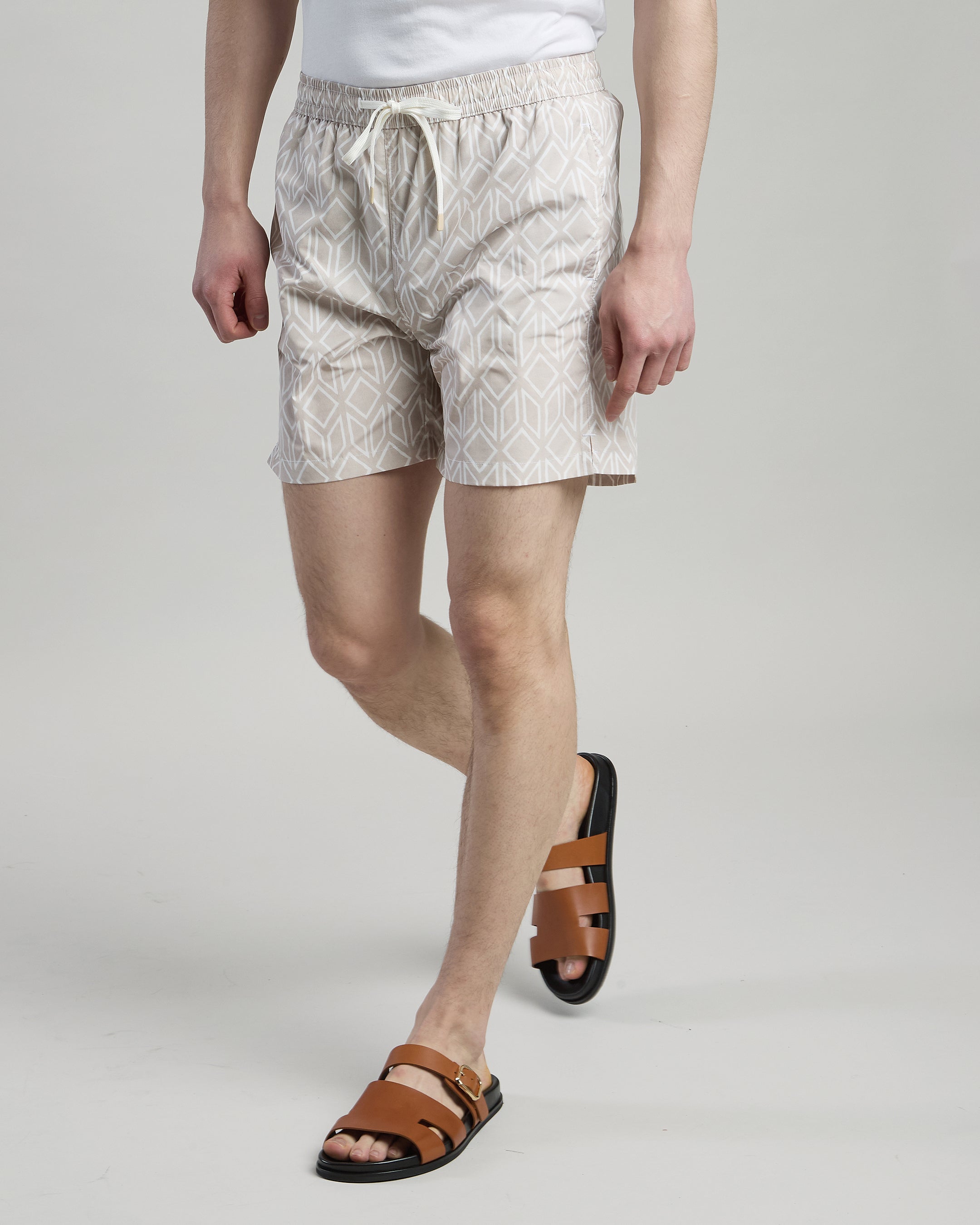 Men's Technical Fabric Swim Shorts with Geometric Print