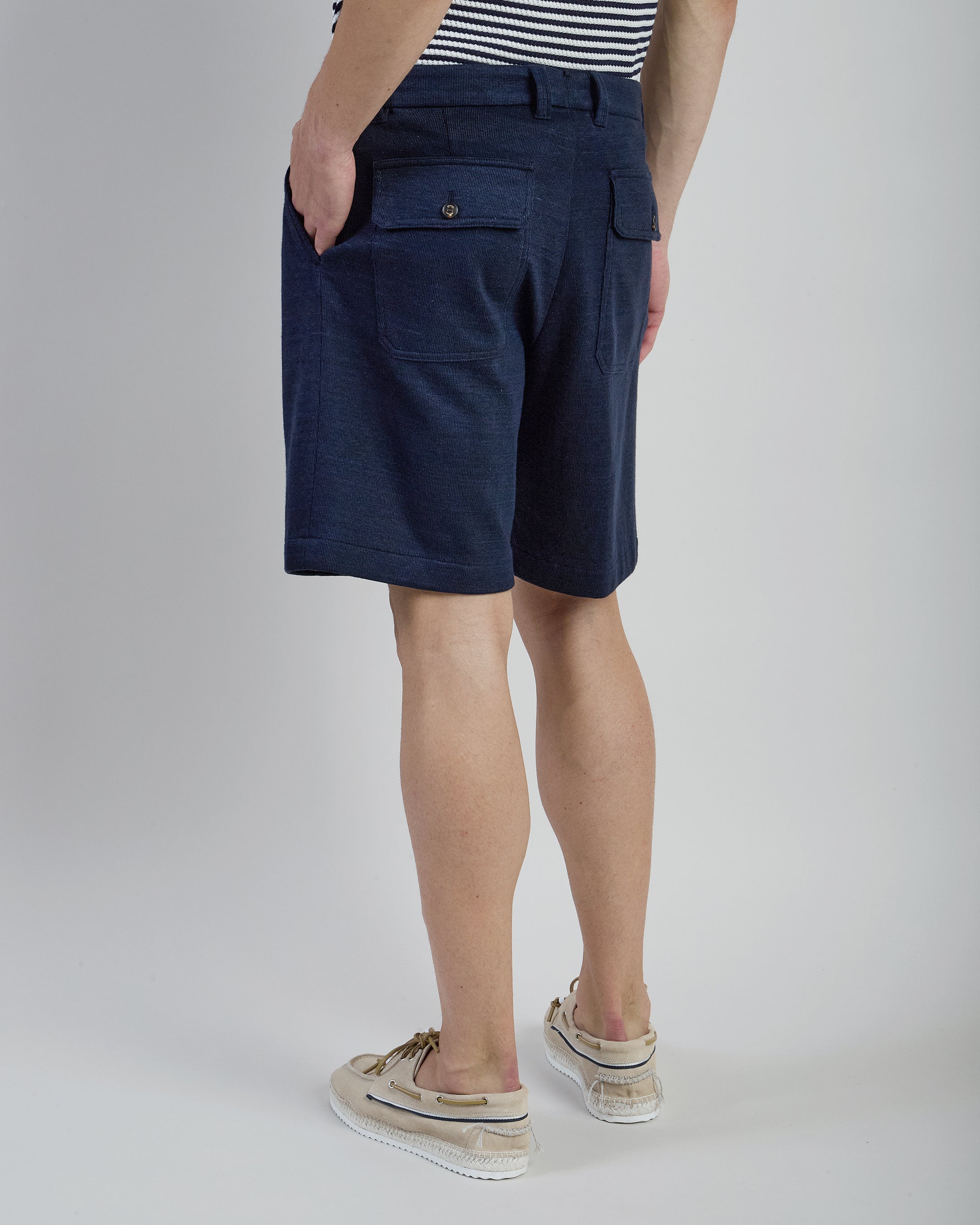 Pleated Linen Cotton and Tencel Jersey Bermuda Shorts