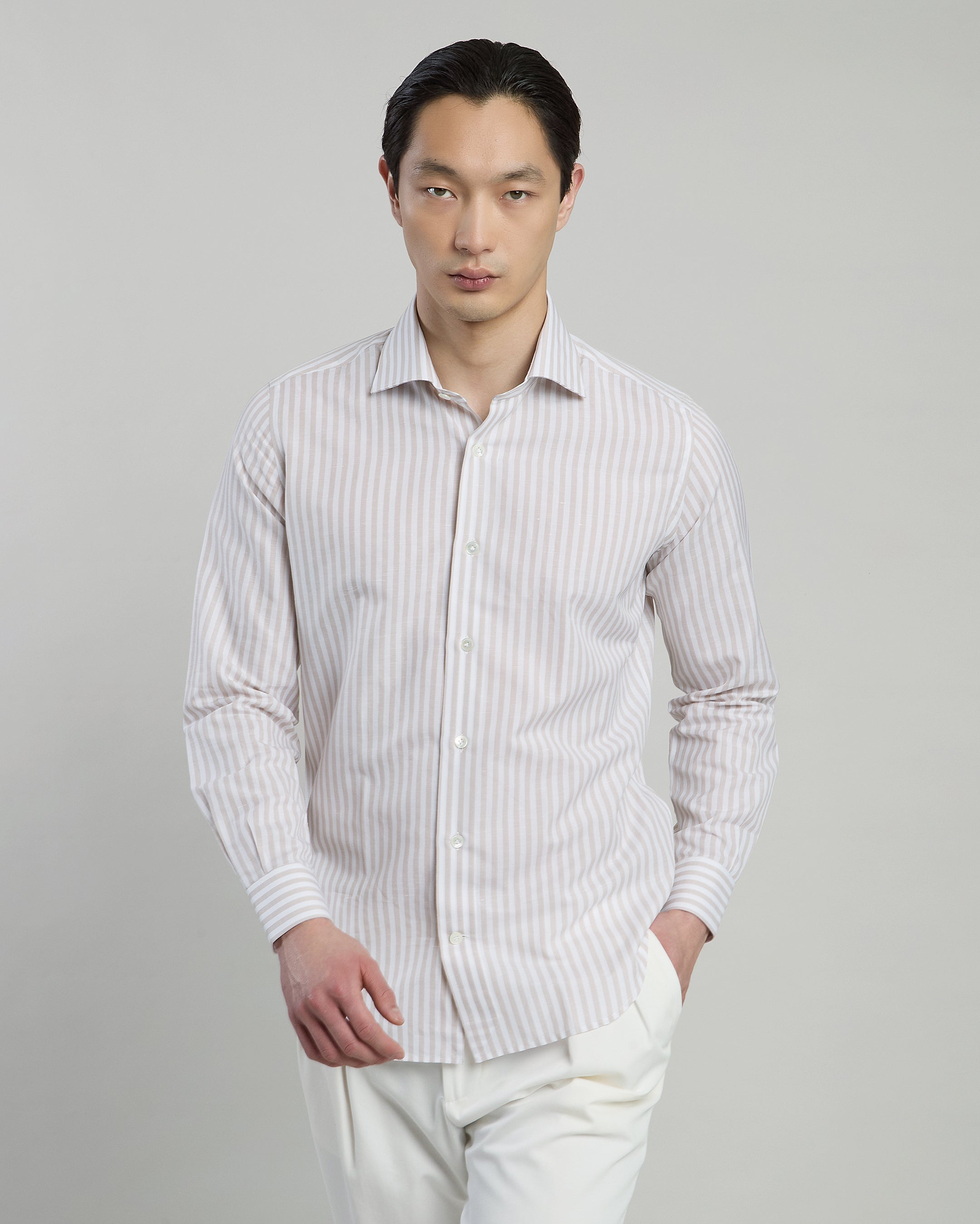 Men's Slim Fit Striped Cotton and Linen Shirt
