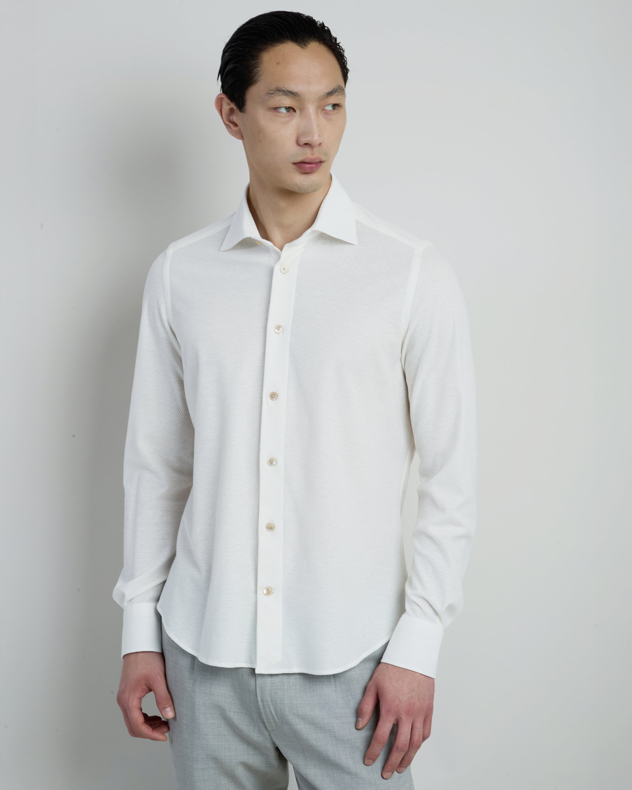Men's Slim Fit Dandy Shirt in Cotton Linen Jersey
