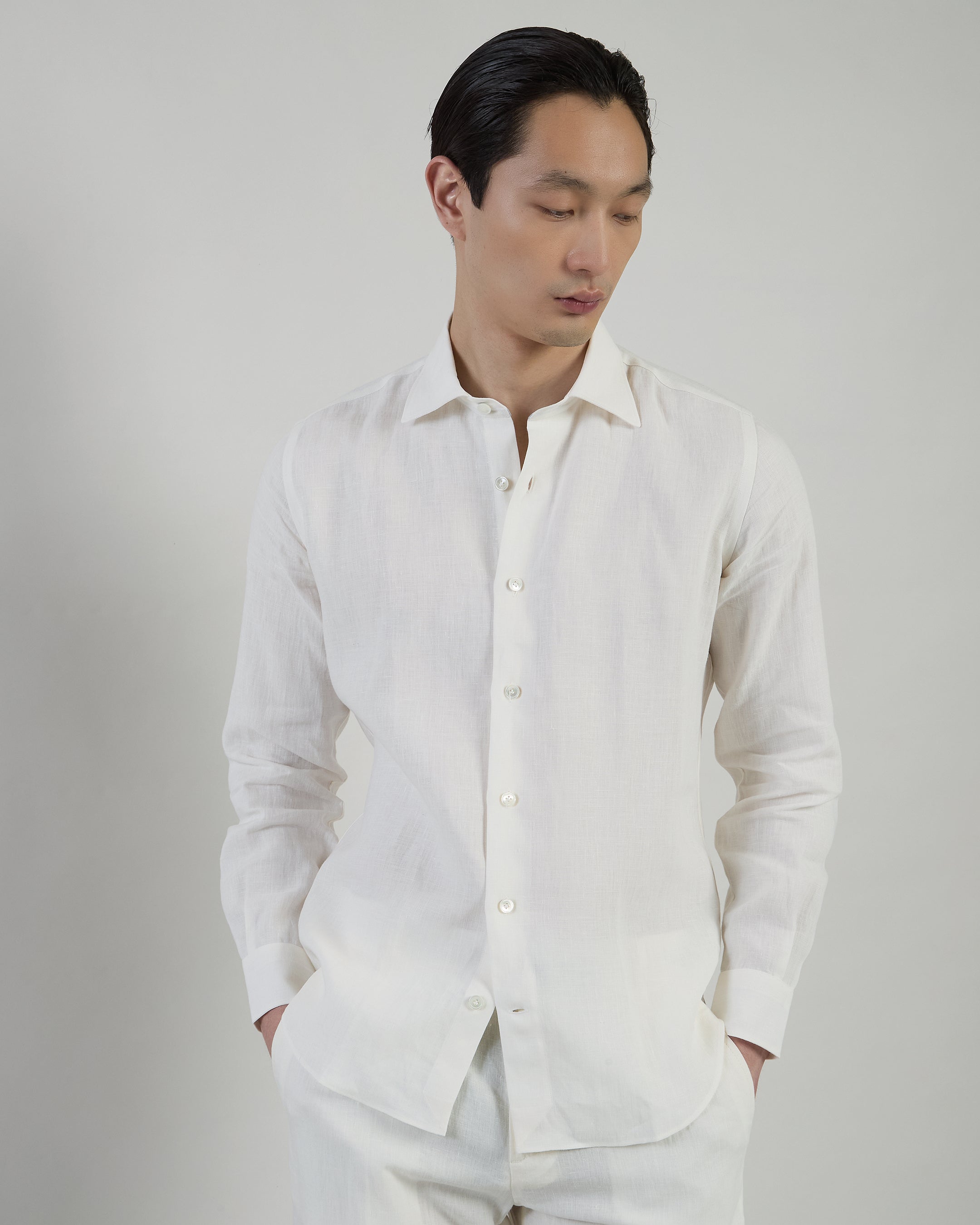 Men's Slim Fit Linen Shirt with Italian Collar