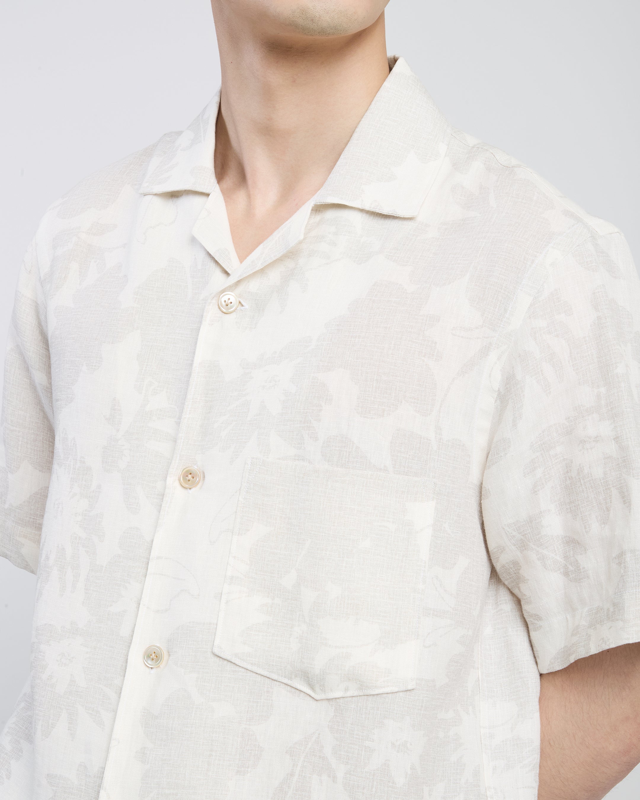 Men's Short Sleeve Paisley Linen Bowling Shirt