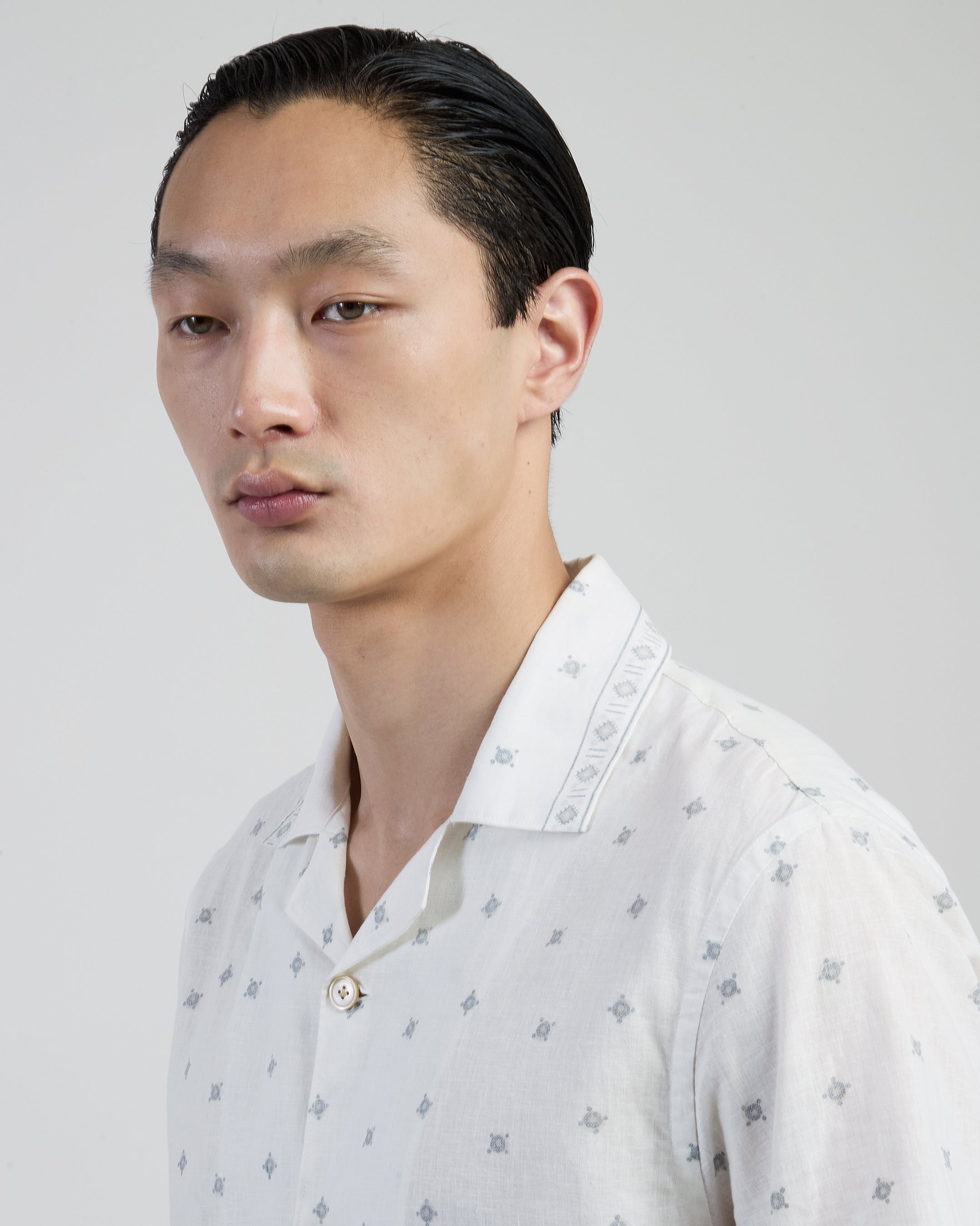 Men's Linen and Cotton Short-Sleeve Bowling Shirt