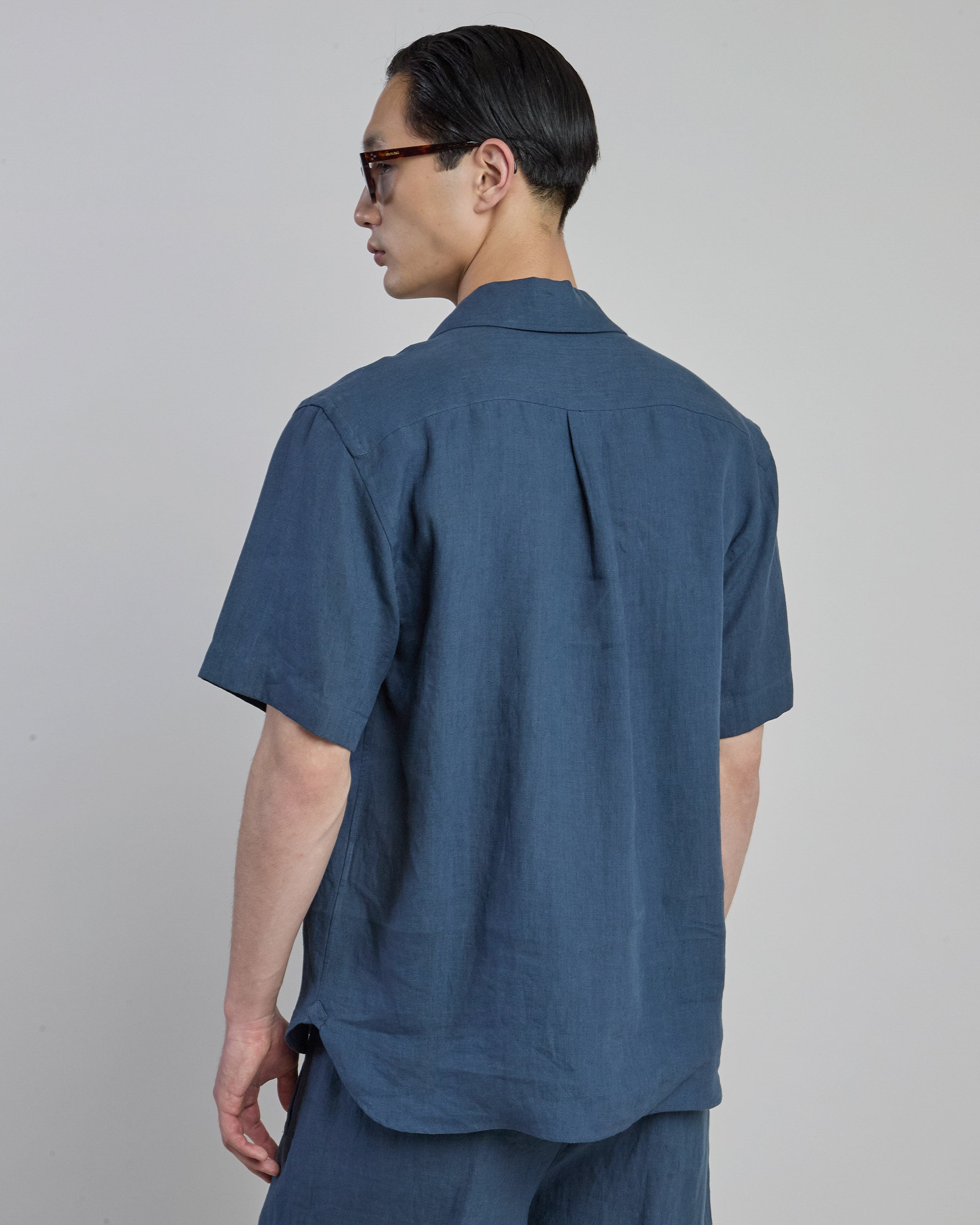 Men's Short Sleeve Linen Shirt with Bowling Collar
