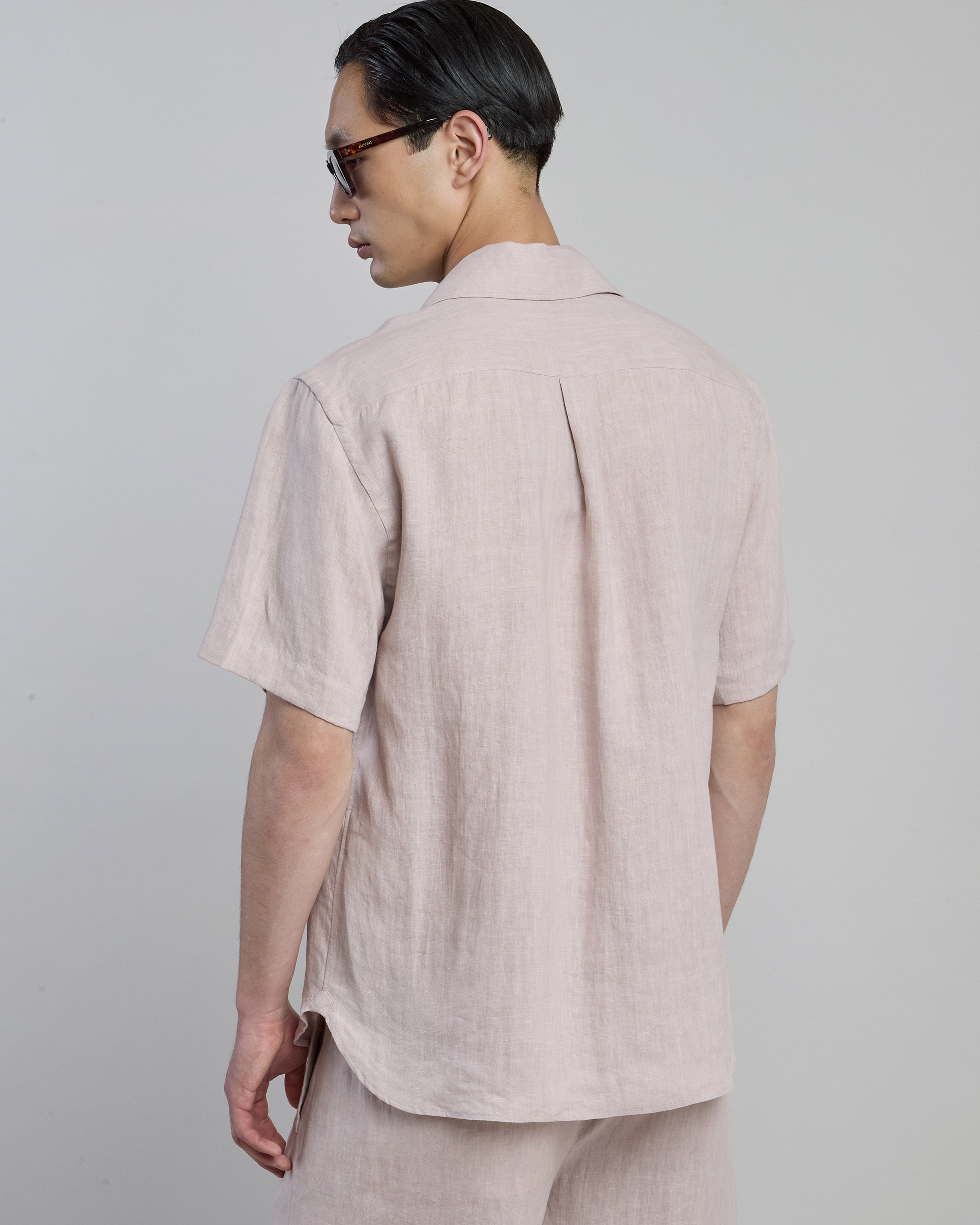 Men's Short Sleeve Linen Shirt with Bowling Collar