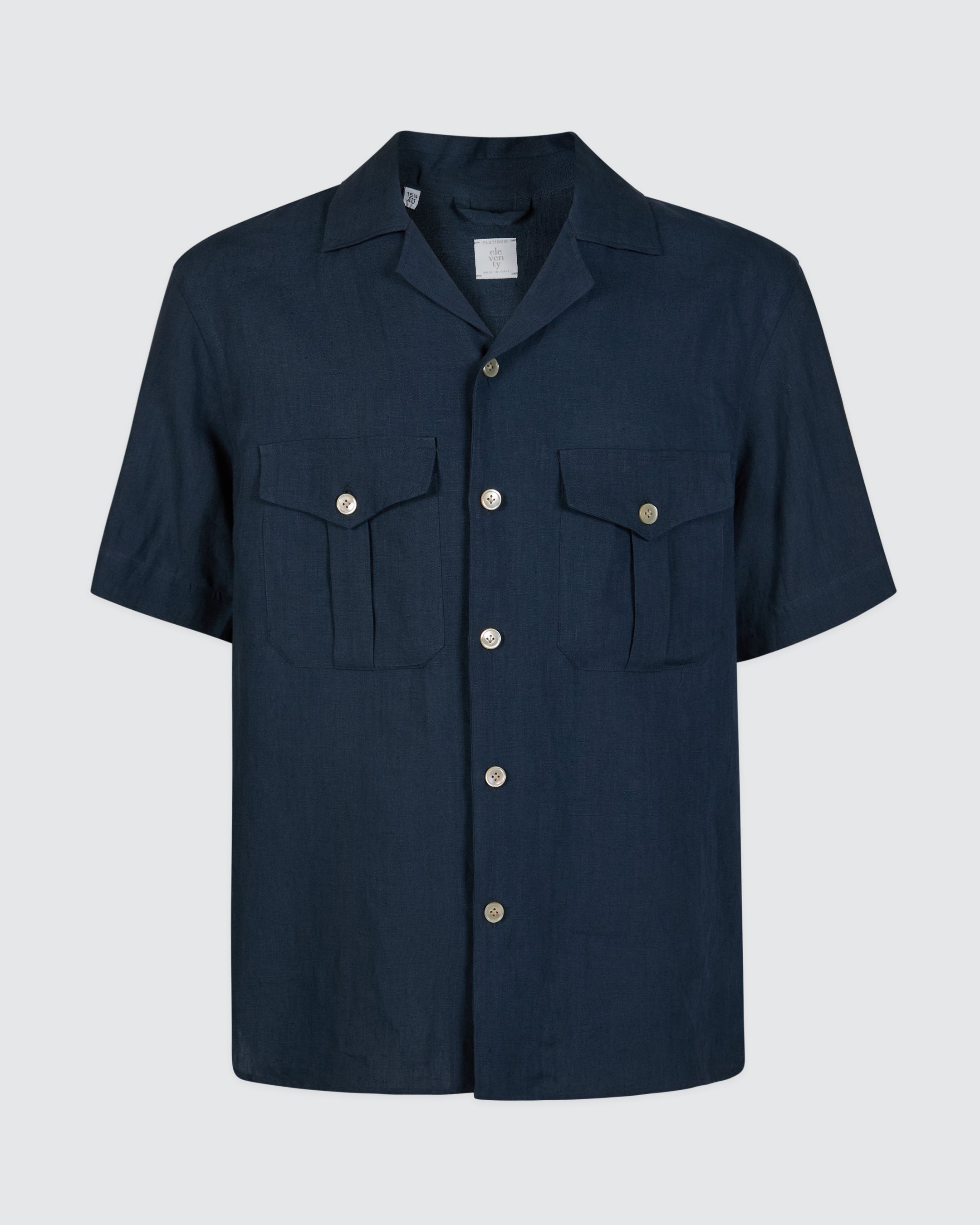 Men's Short Sleeve Linen Shirt with Bowling Collar