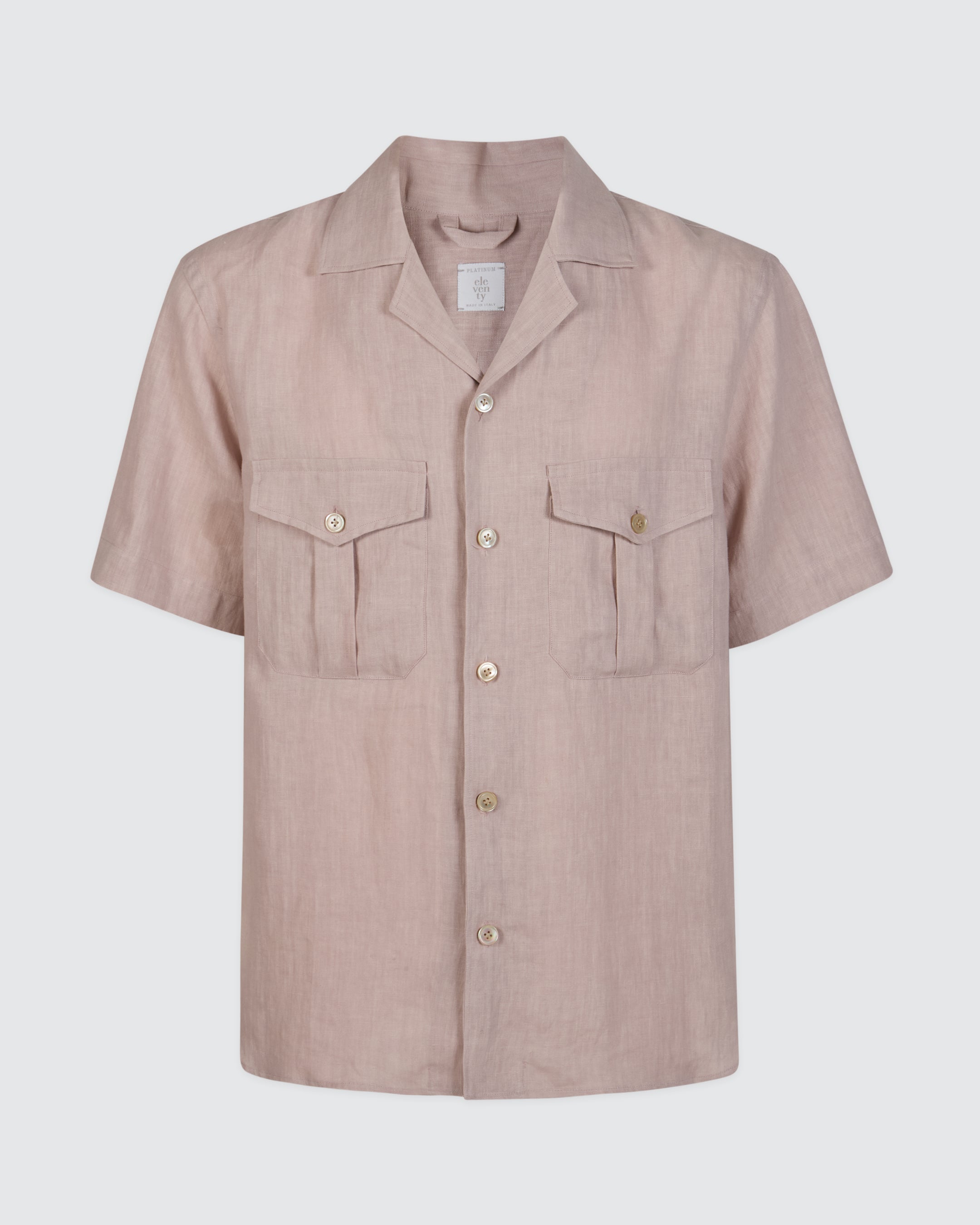 Men's Short Sleeve Linen Shirt with Bowling Collar