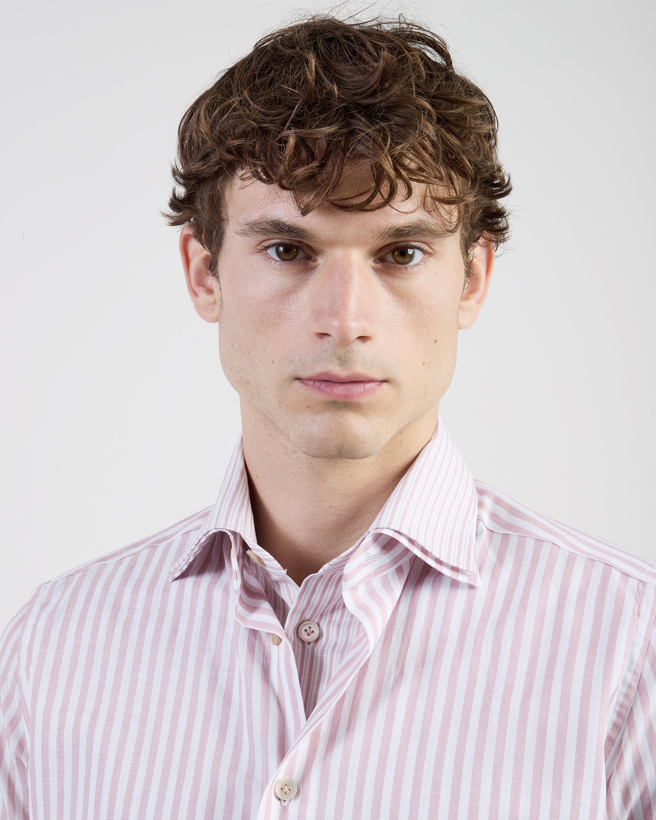 Men's Dandy Double Collar Striped Cotton and Linen Shirt
