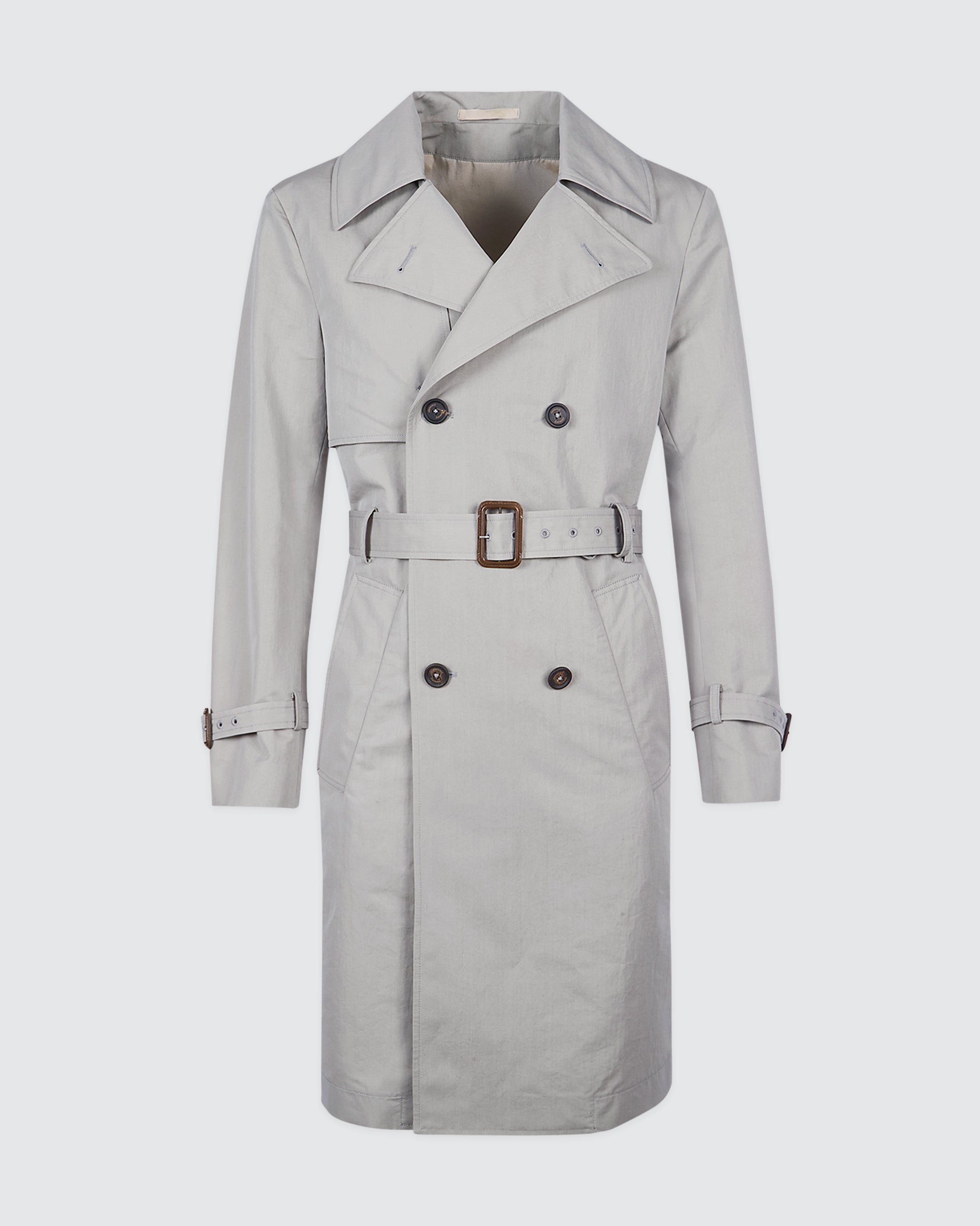Double-Breasted Cotton and Silk Trench Coat with Belt