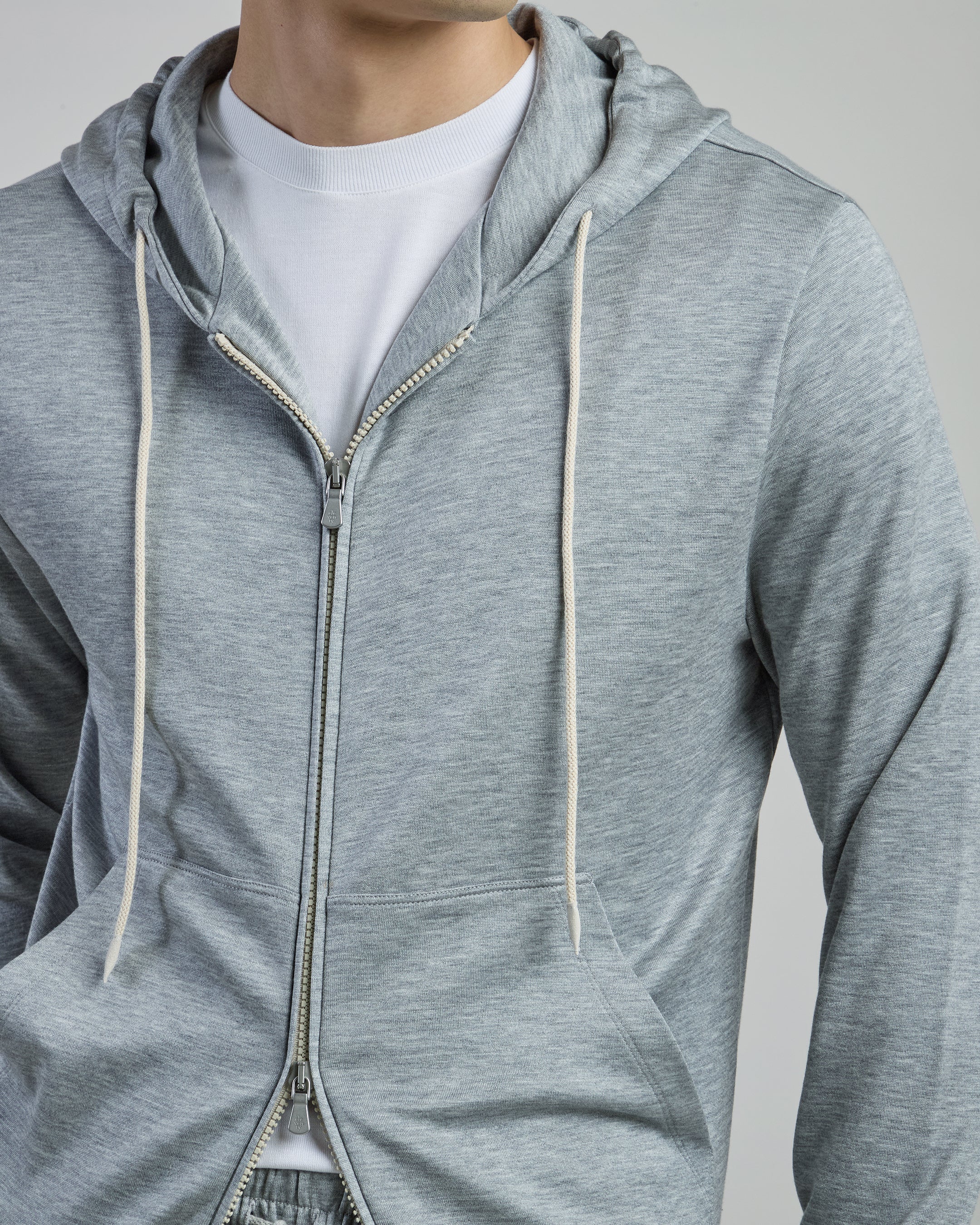 Men's Full Zip Silk Cotton Hoodie with Alcantara Details