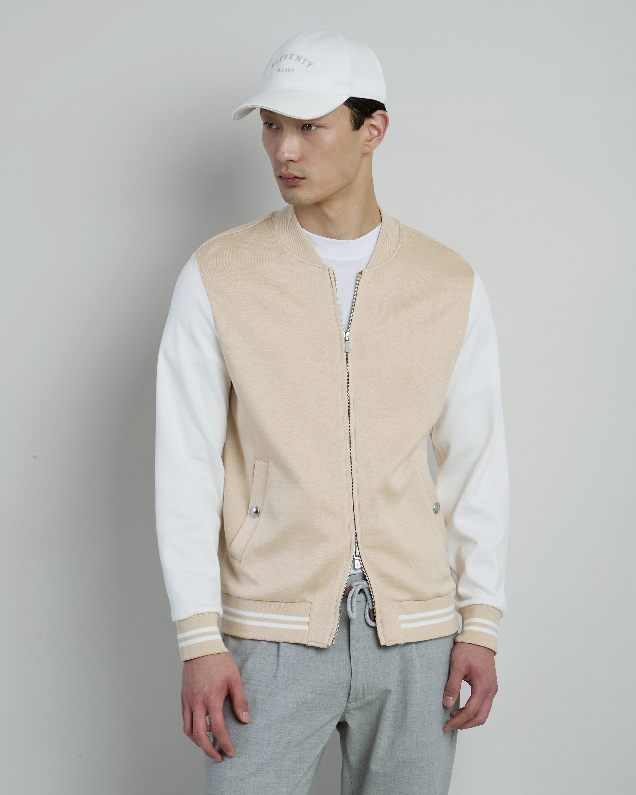 Giza Cotton Full-Zip Bomber Jacket with Ribbed Cuffs