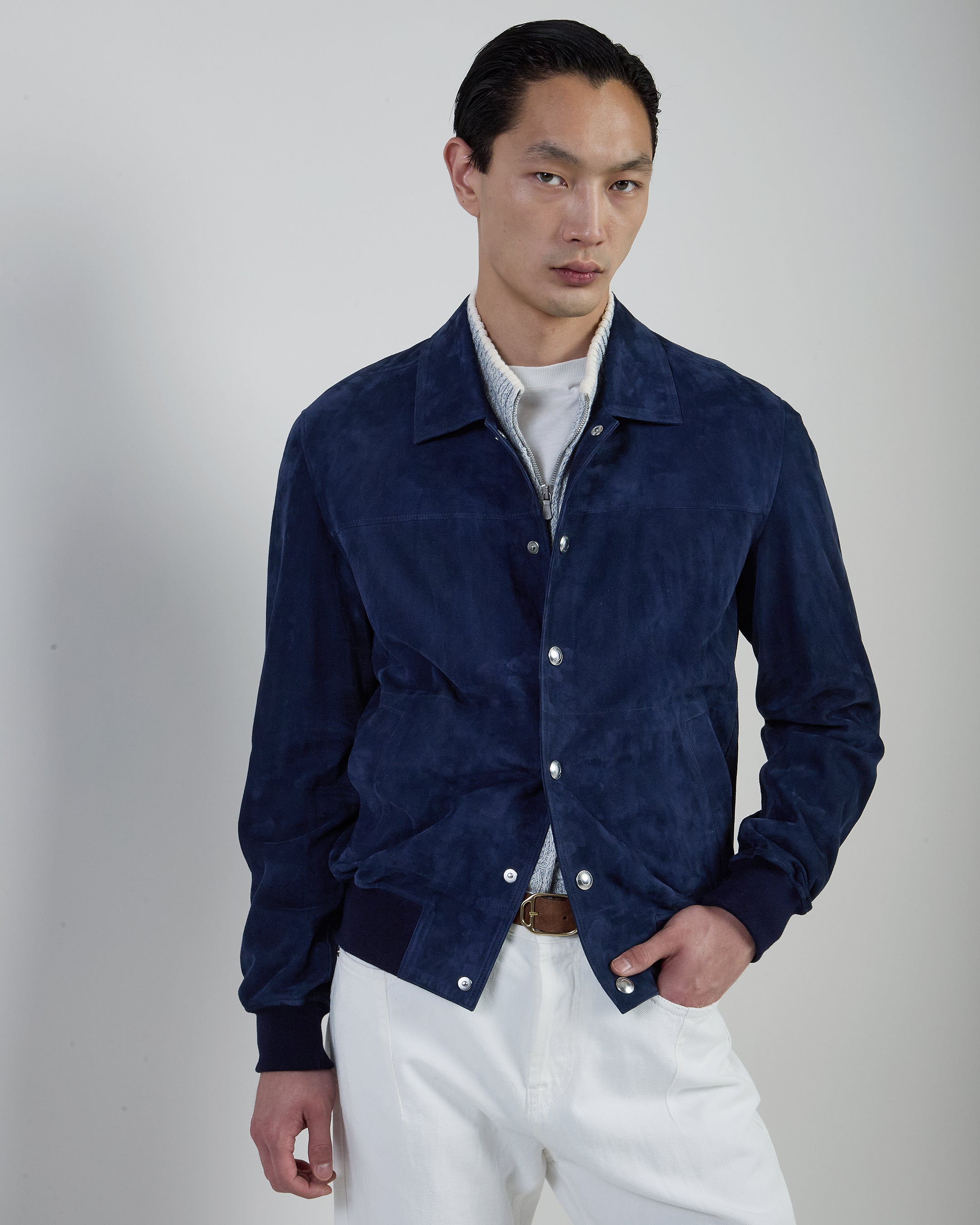 Men's Nappa Suede Varsity Jacket with Ribbed Cuffs