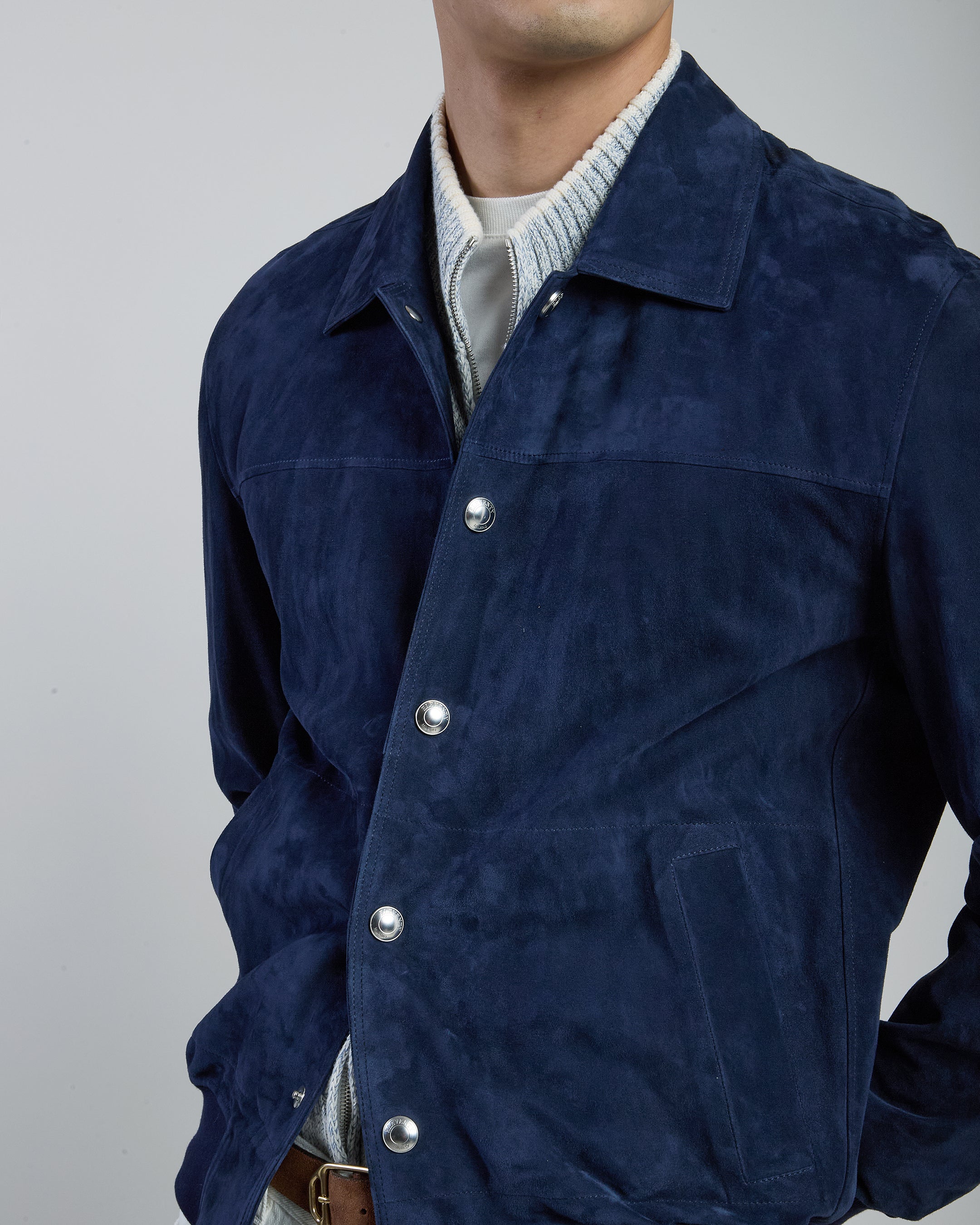 Men's Nappa Suede Varsity Jacket with Ribbed Cuffs