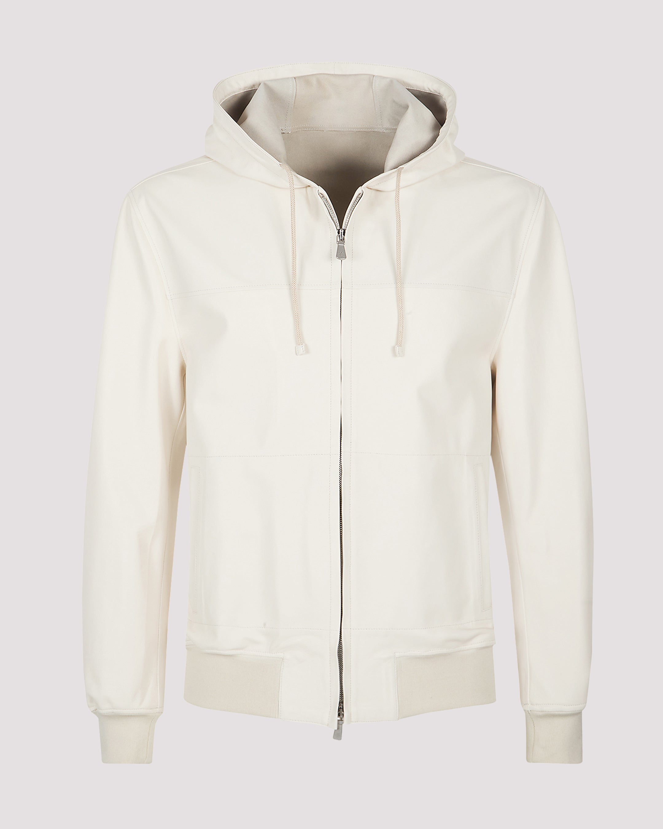 Men's Unlined Nappa Leather Hooded Zip-Up Jacket