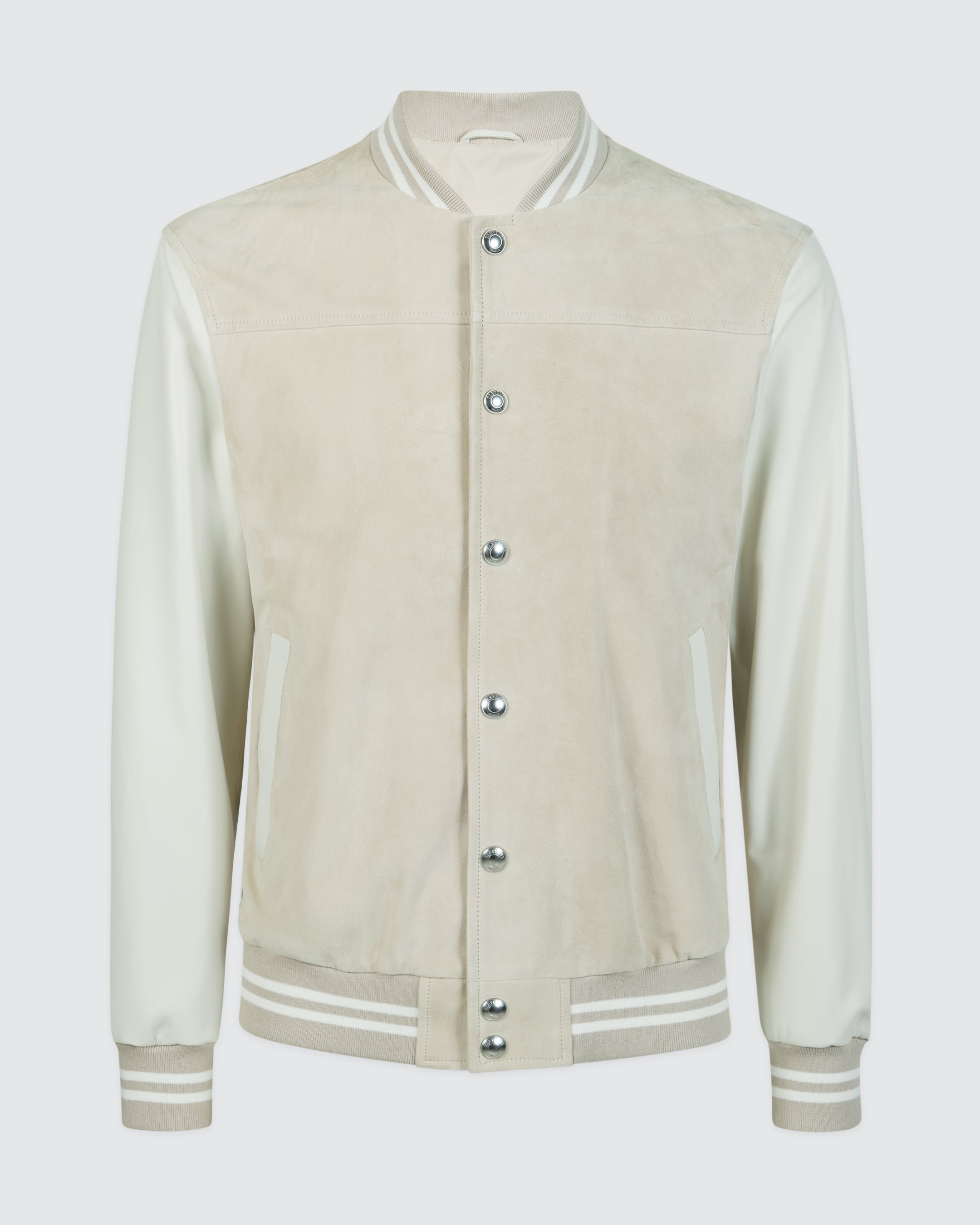 Men's Bi-material Suede and Nappa Leather Bomber Jacket
