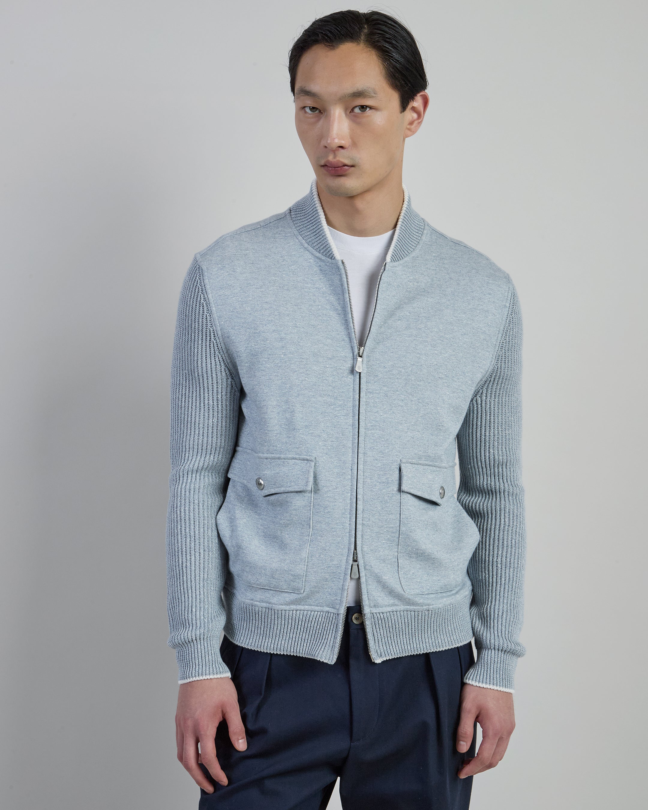 Men's Dual-Material Cotton and Linen Bomber Jacket