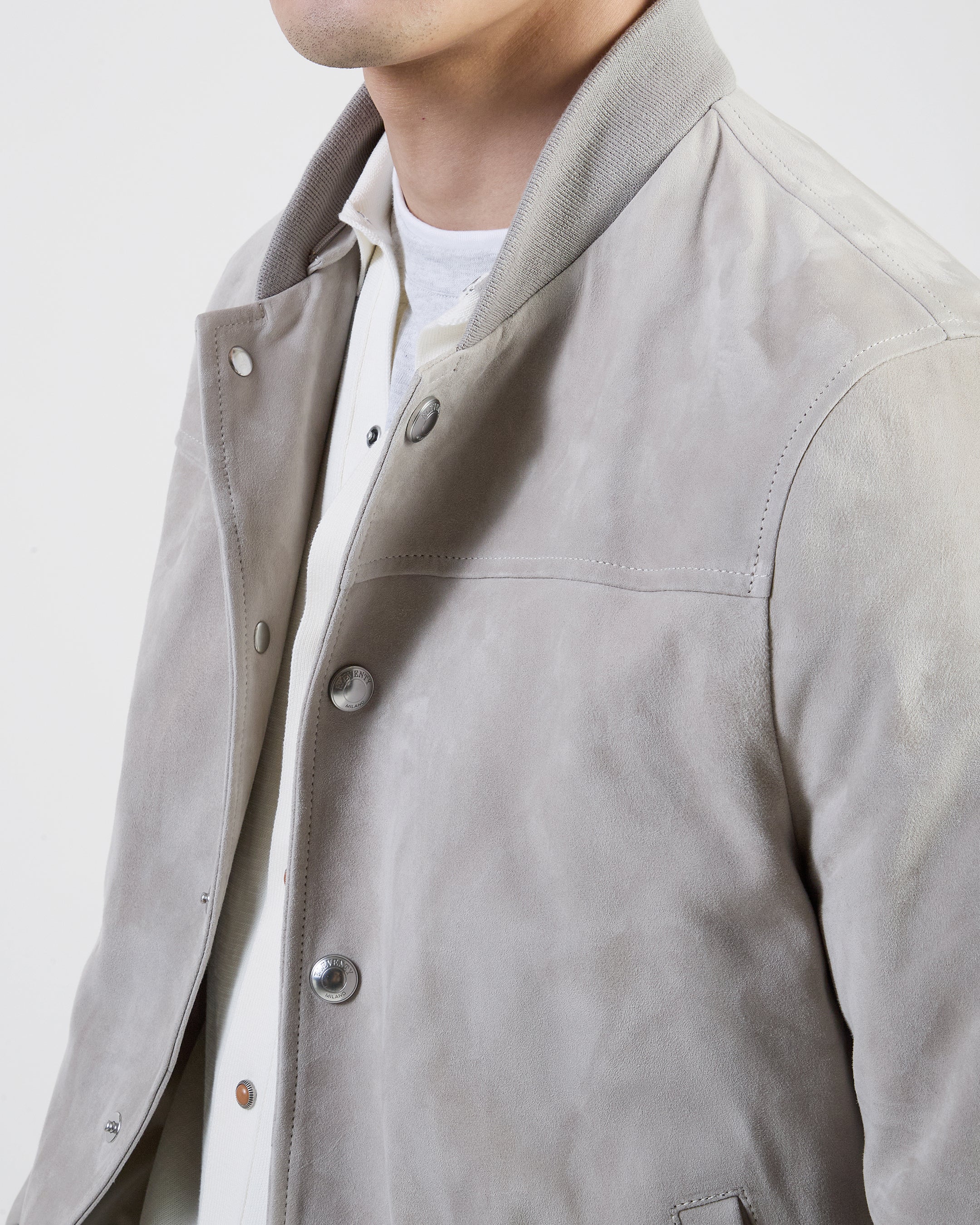 Men's Suede and Jersey Bomber Jacket with Hood