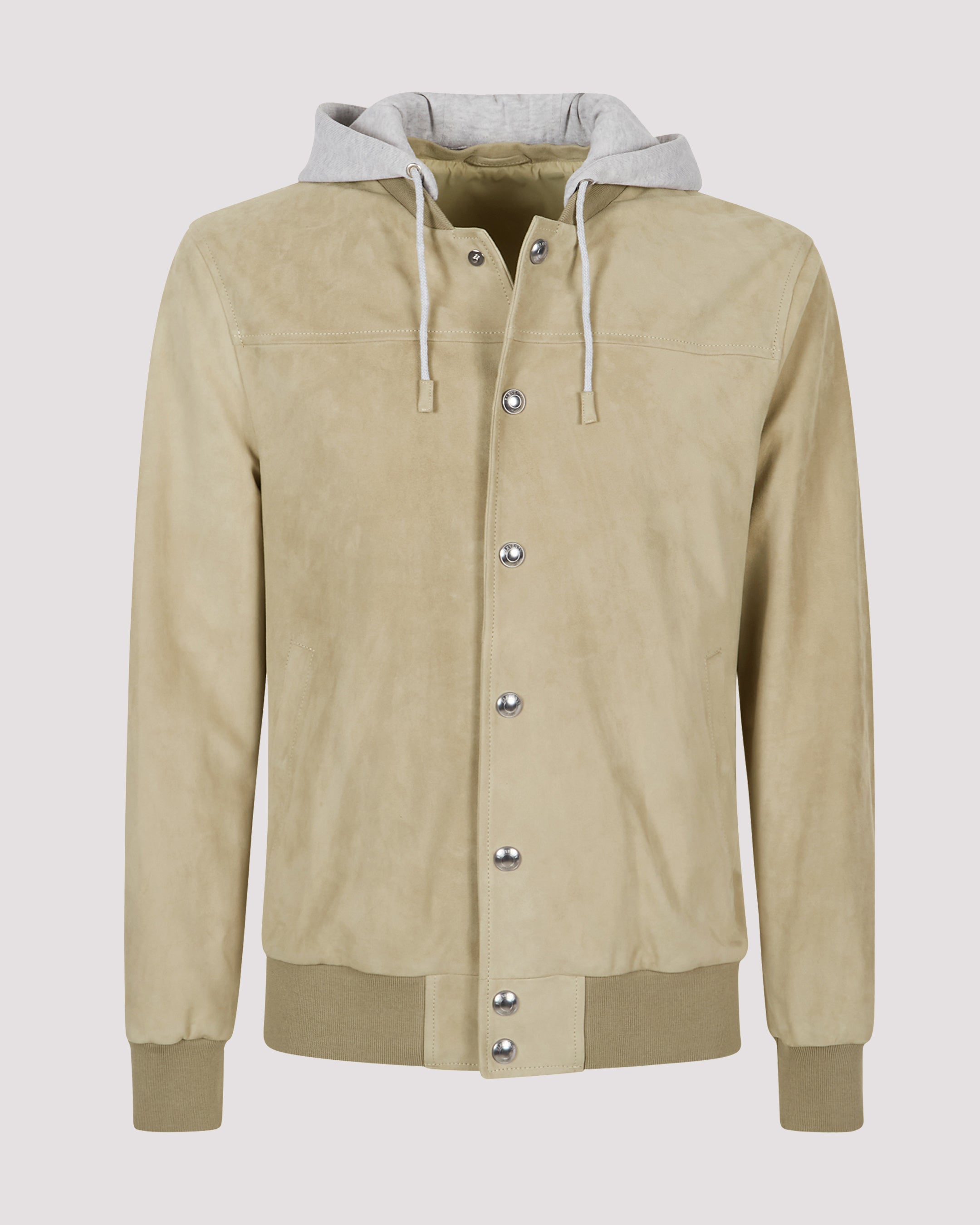 Men's Suede and Jersey Bomber Jacket with Hood