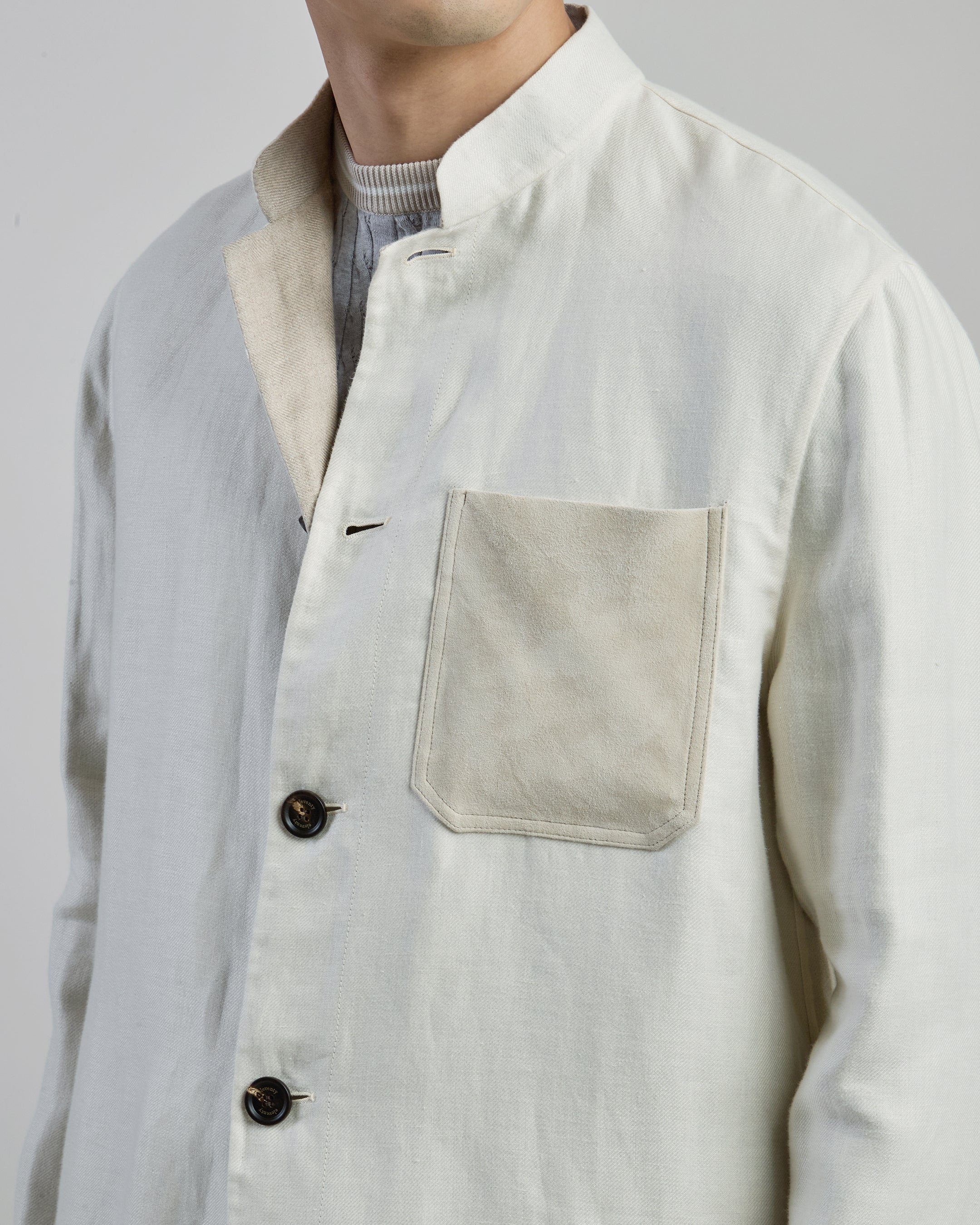 Men's Linen and Silk Overshirt with Suede Pocket