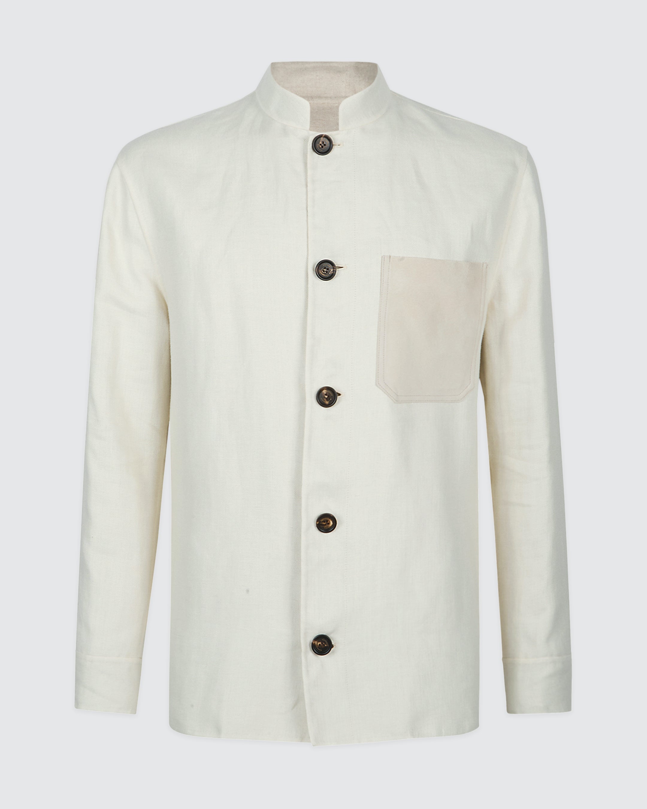 Men's Linen and Silk Overshirt with Suede Pocket