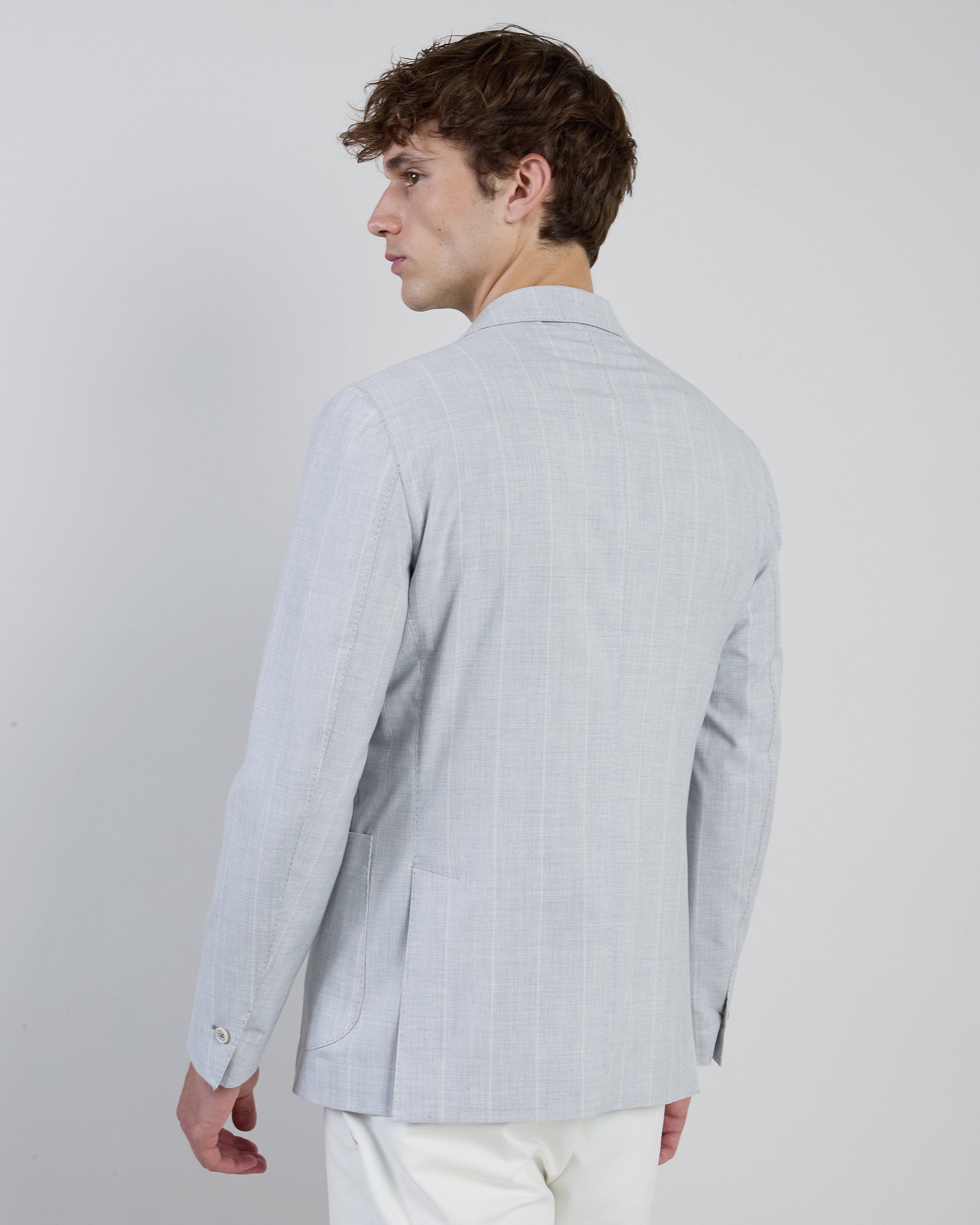 Slim Fit Single-Breasted Wool Cotton Silk Jacket