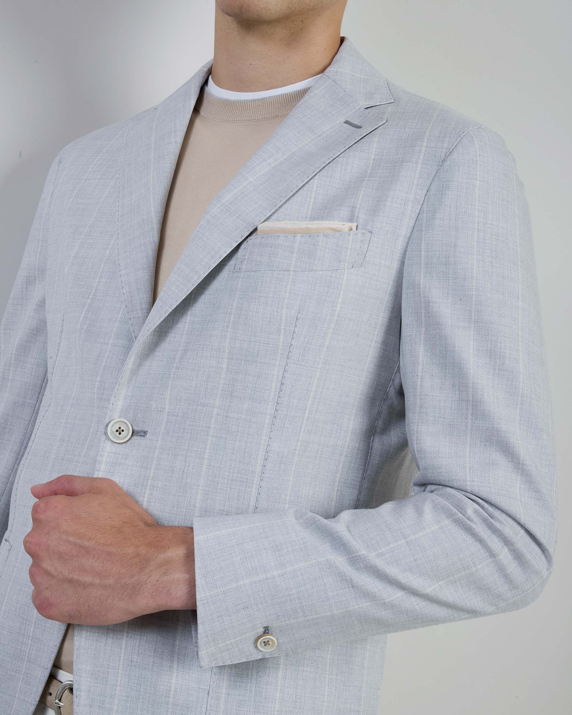 Slim Fit Single-Breasted Wool Cotton Silk Jacket