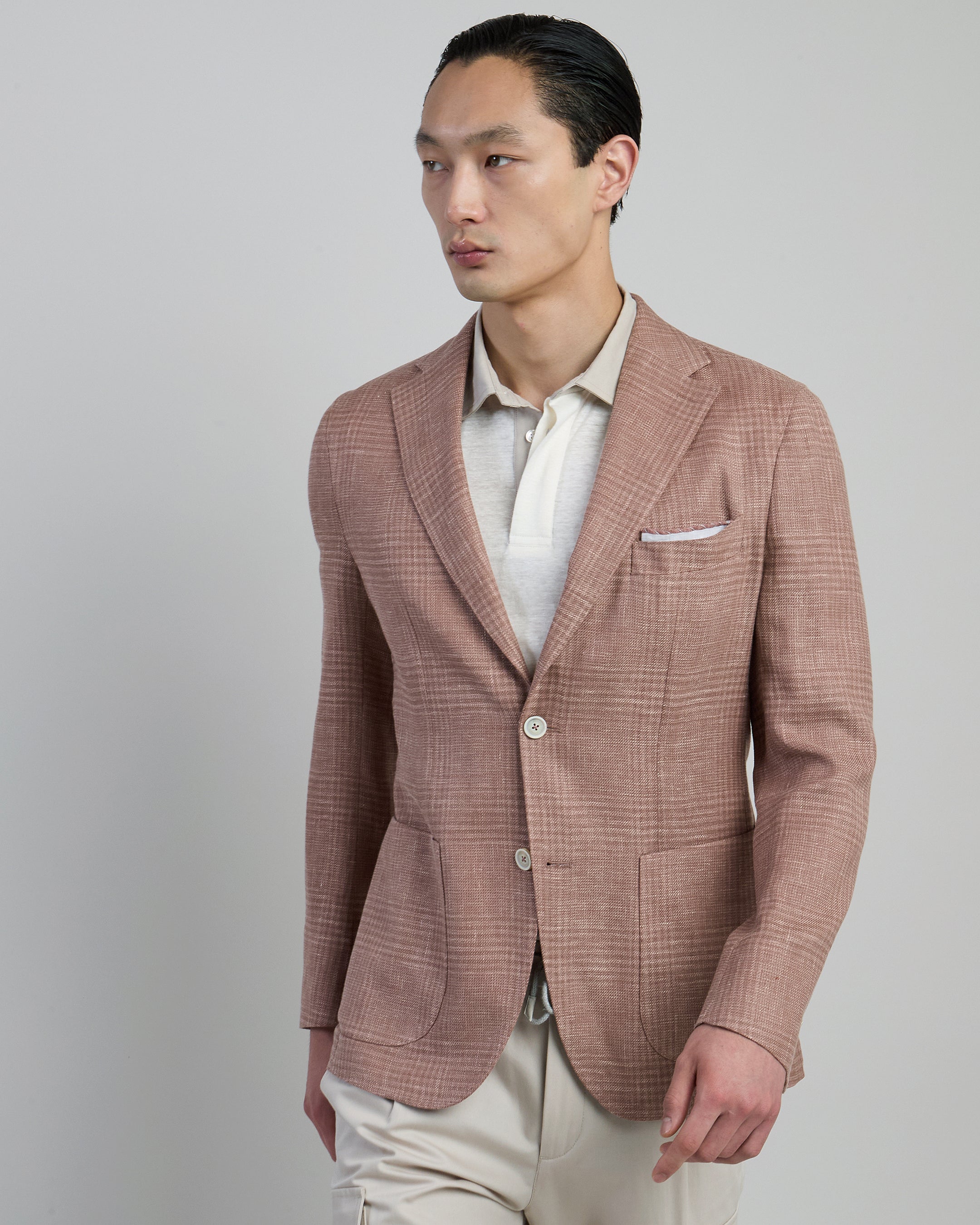 Slim Fit Linen Wool and Silk Single-Breasted Jacket