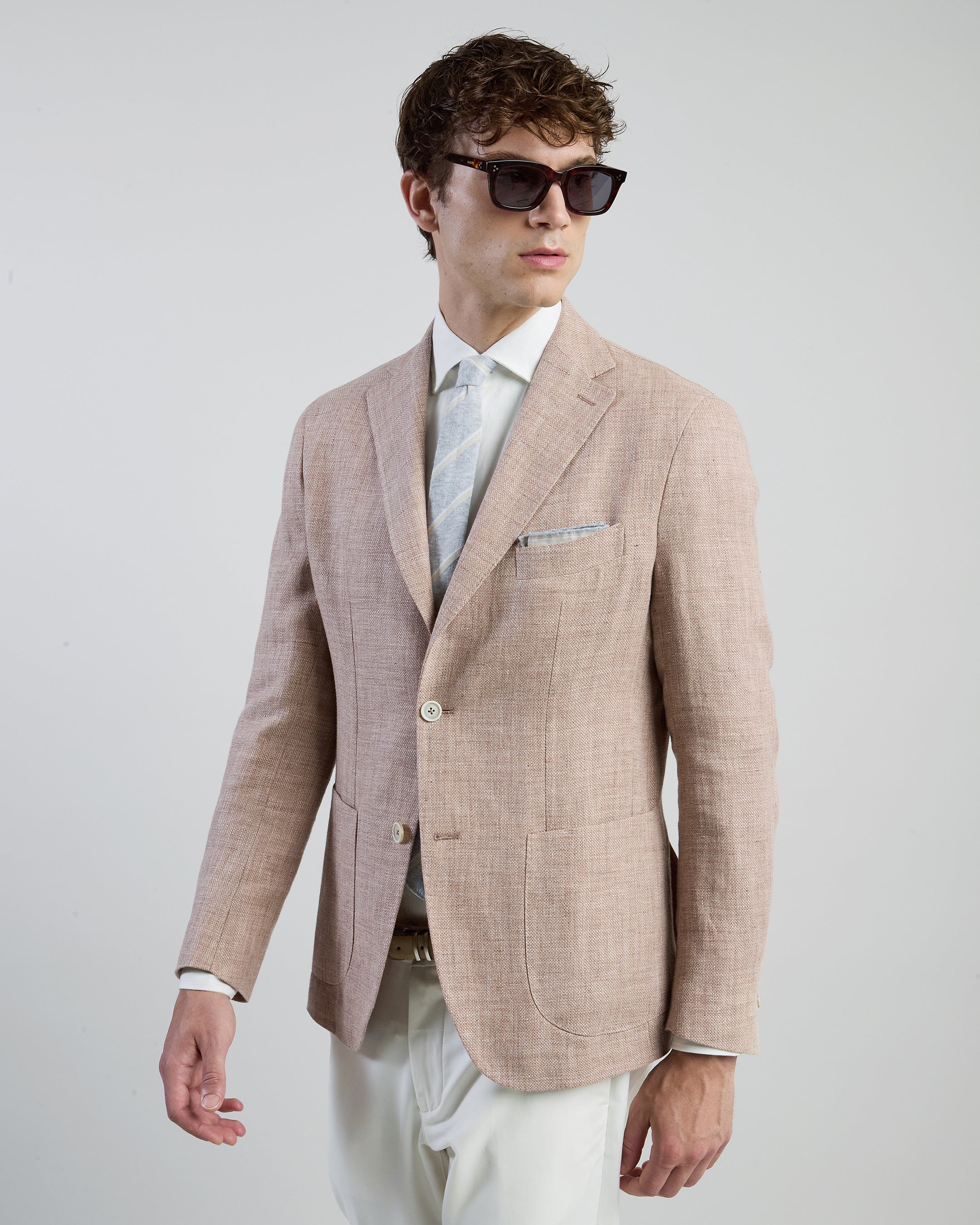 Slim Fit Single-Breasted Linen and Wool Jacket