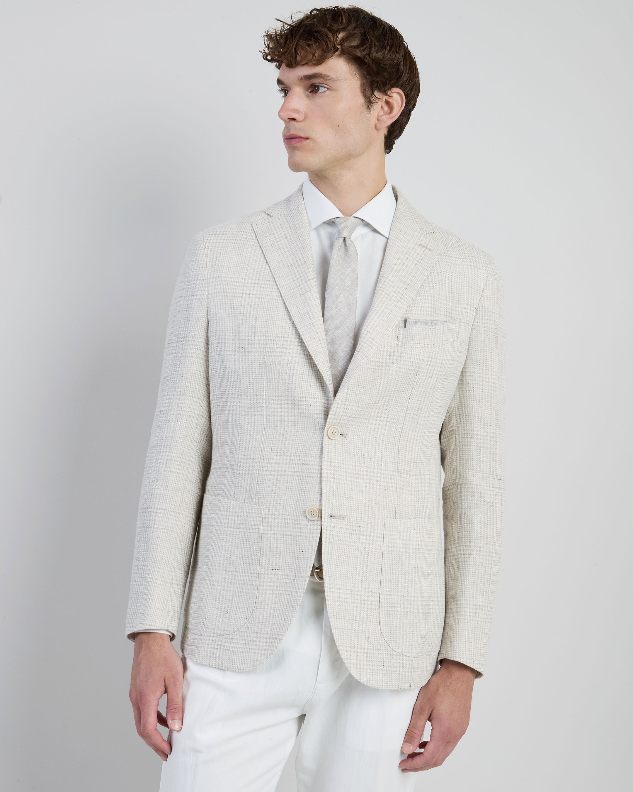 Slim Fit Single-Breasted Linen and Wool Jacket