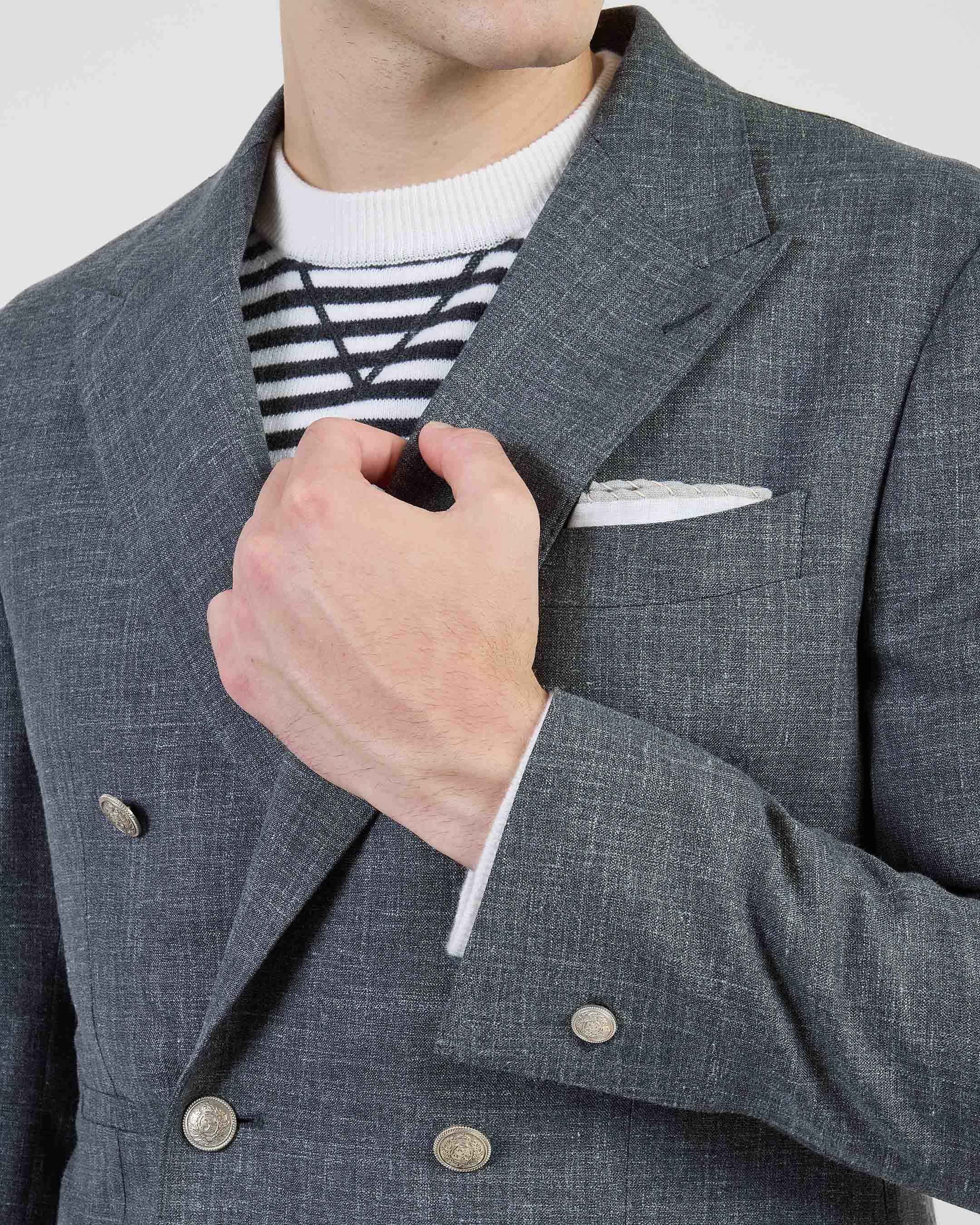 Men's Double-Breasted Wool Silk and Linen Jacket