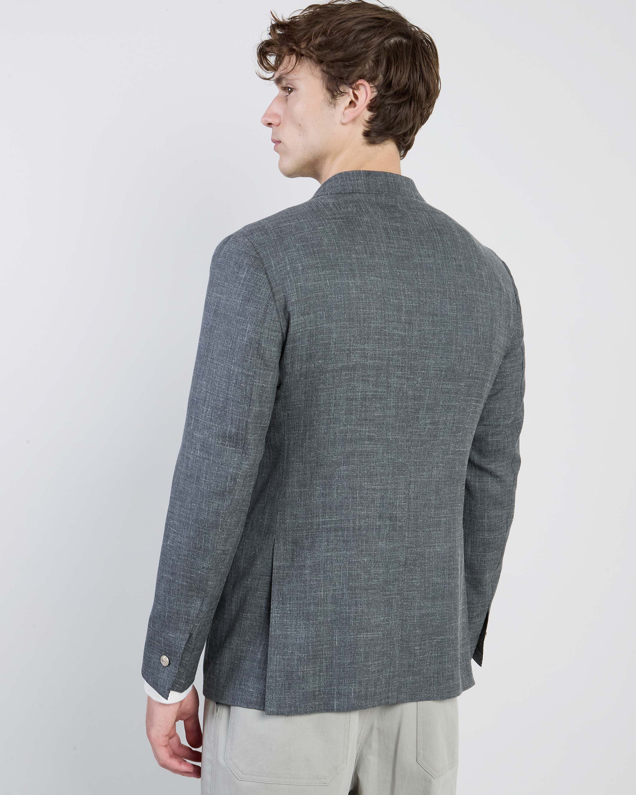Men's Double-Breasted Wool Silk and Linen Jacket