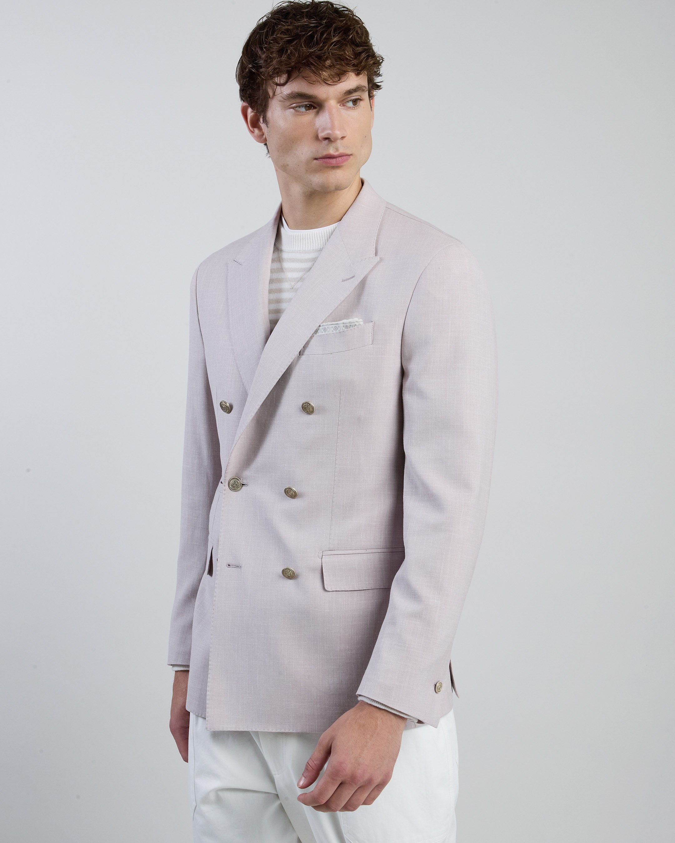 Men's Double-Breasted Wool Silk and Linen Jacket