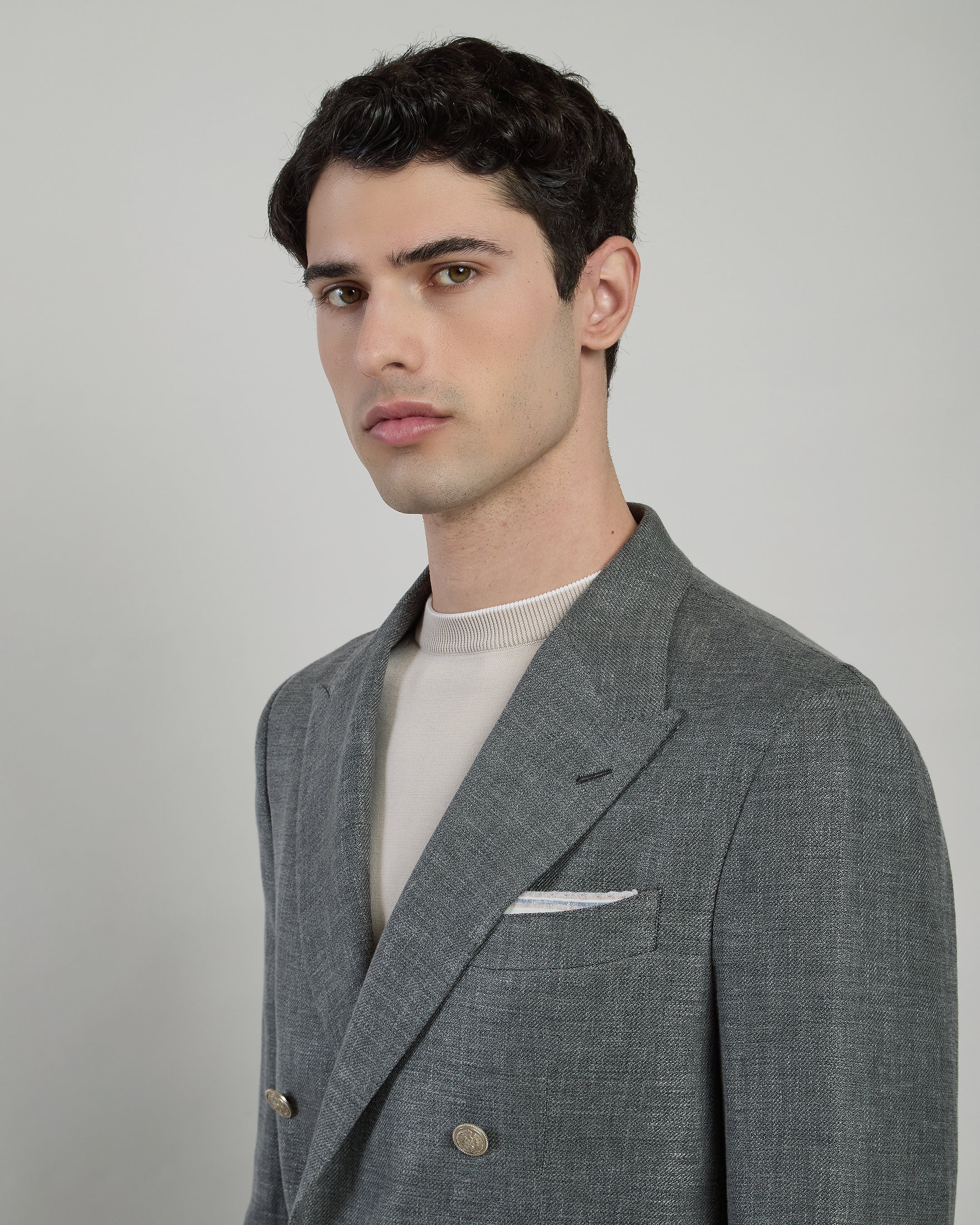 Men's Double-Breasted Linen, Wool and Silk Jacket