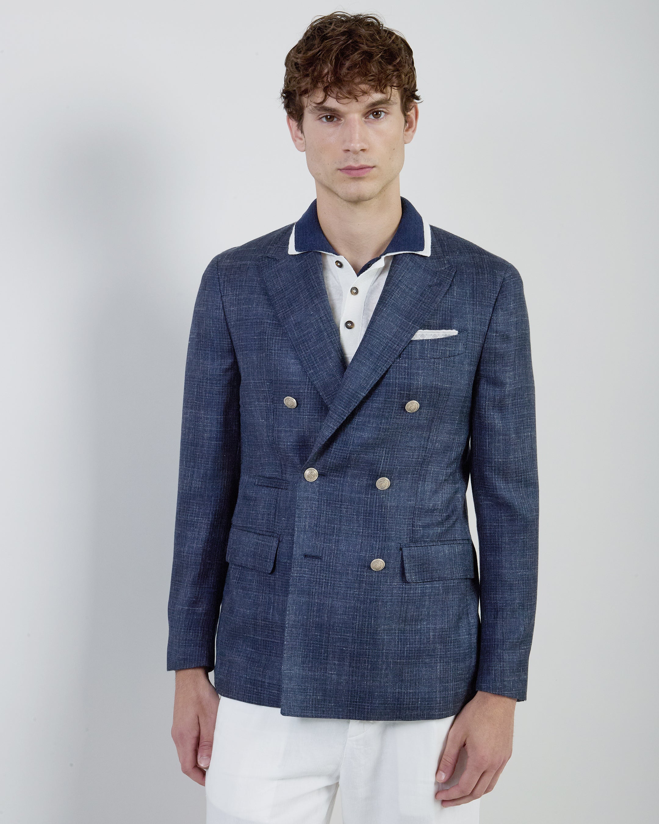 Double-Breasted Prince of Wales Cashmere Silk Jacket