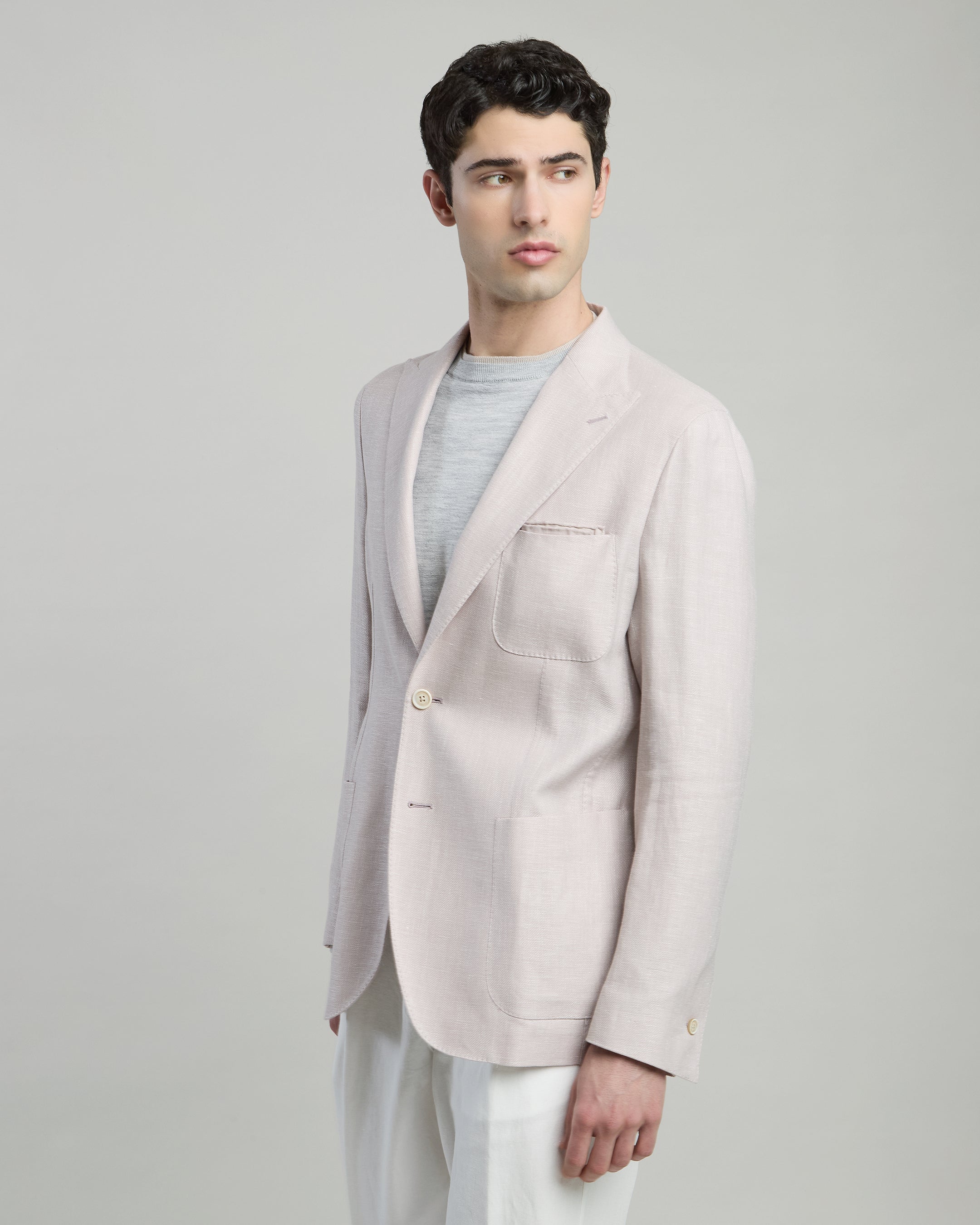 Men's Single-Breasted Linen, Wool and Silk Jacket