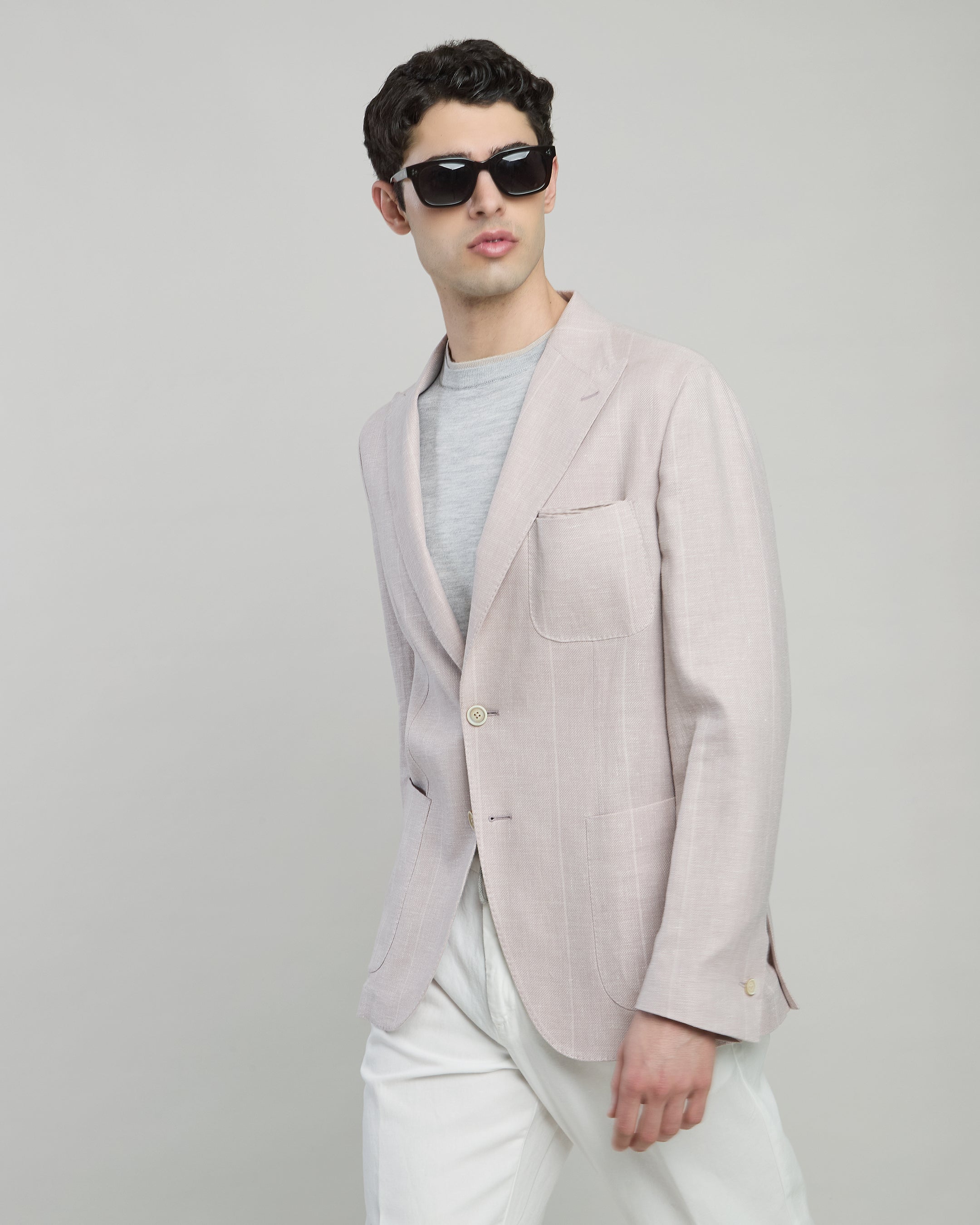 Men's Single-Breasted Linen Wool and Silk Jacket