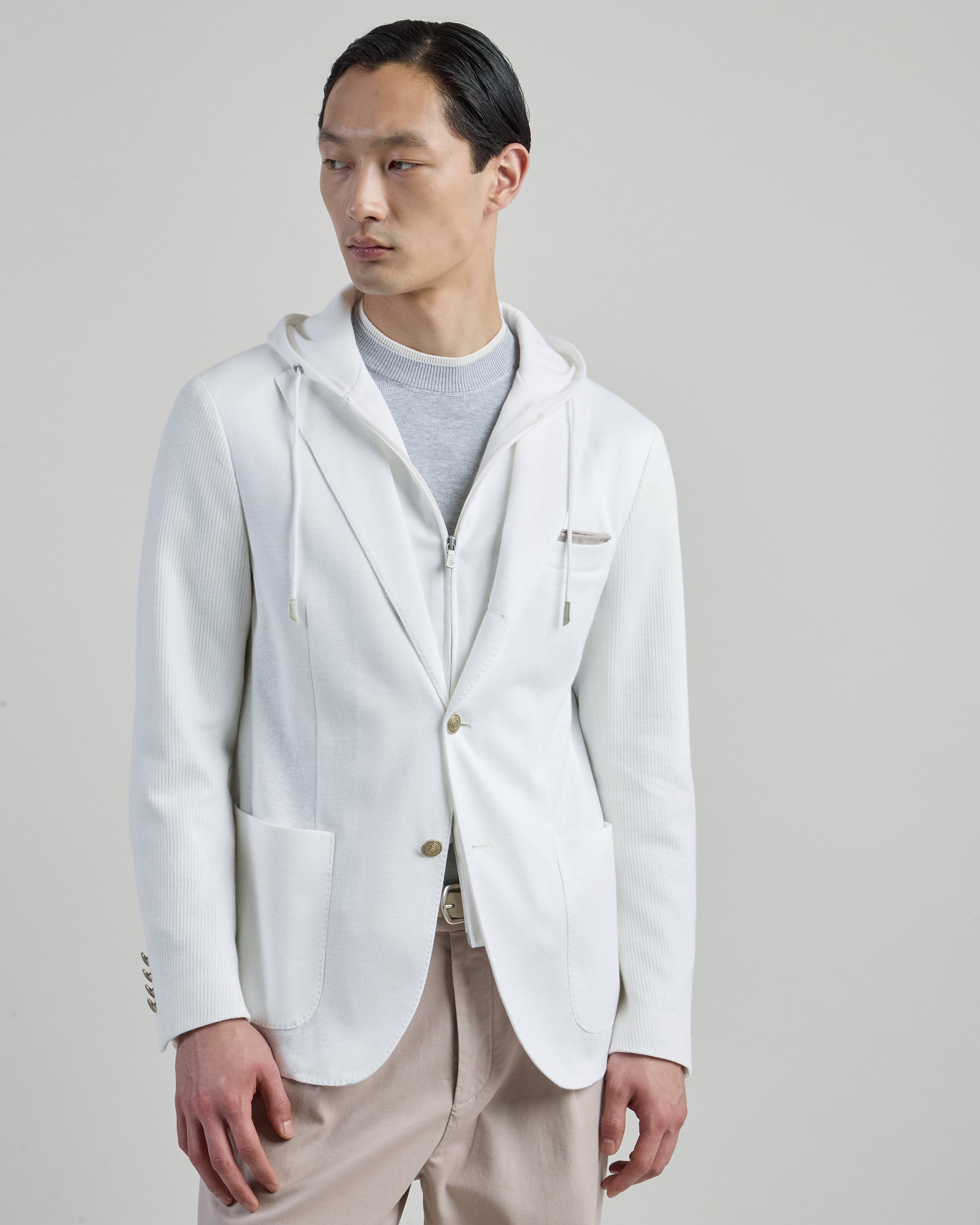 Men's Cotton Linen Bib Jacket with English Rib Stitch