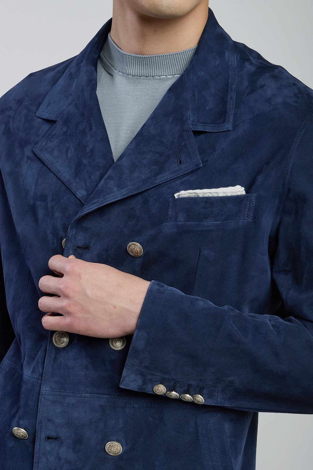 Men's Double-Breasted Suede Jacket in Nappa Finish