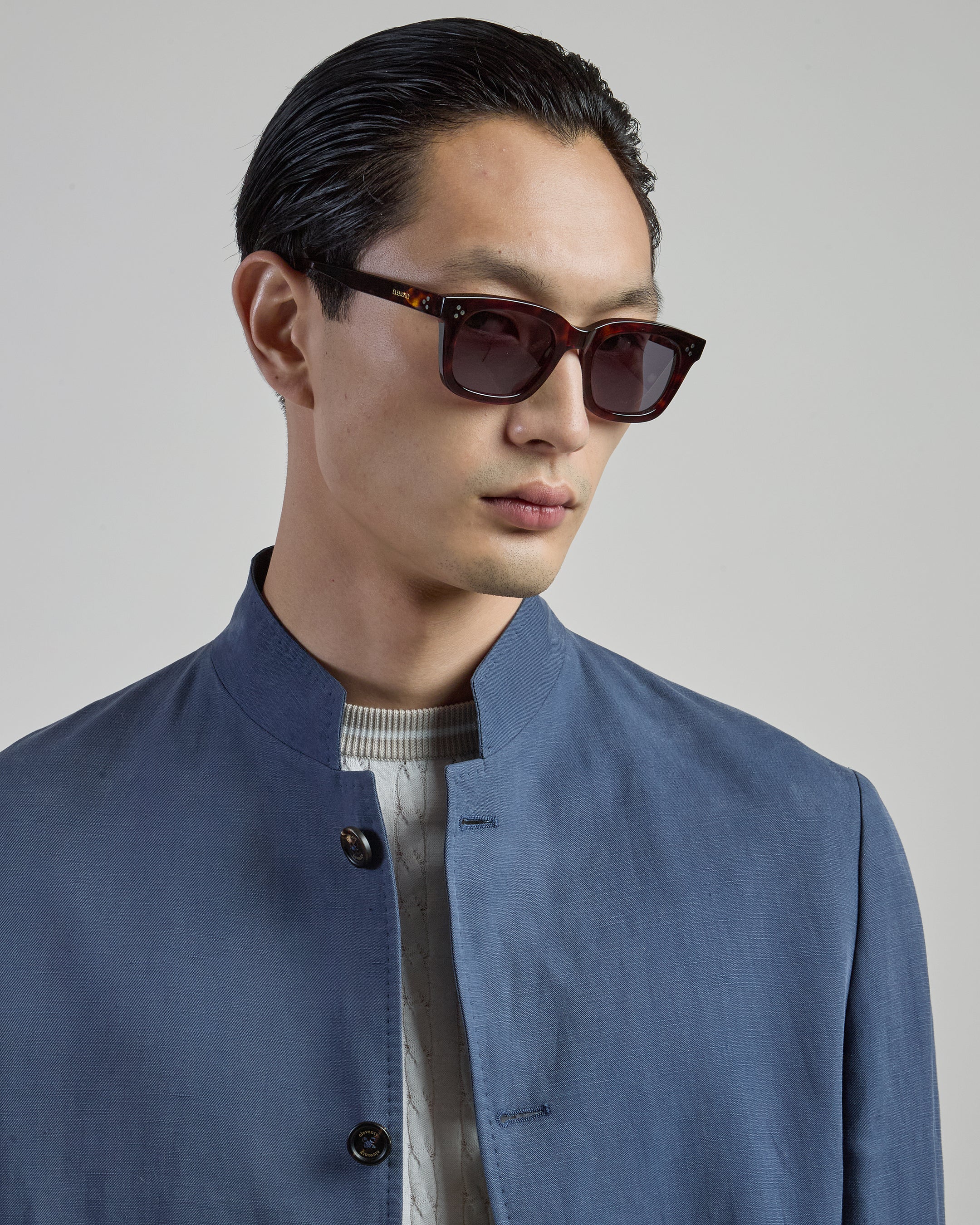 Lyocell and Linen Single-Breasted Mao Collar Jacket