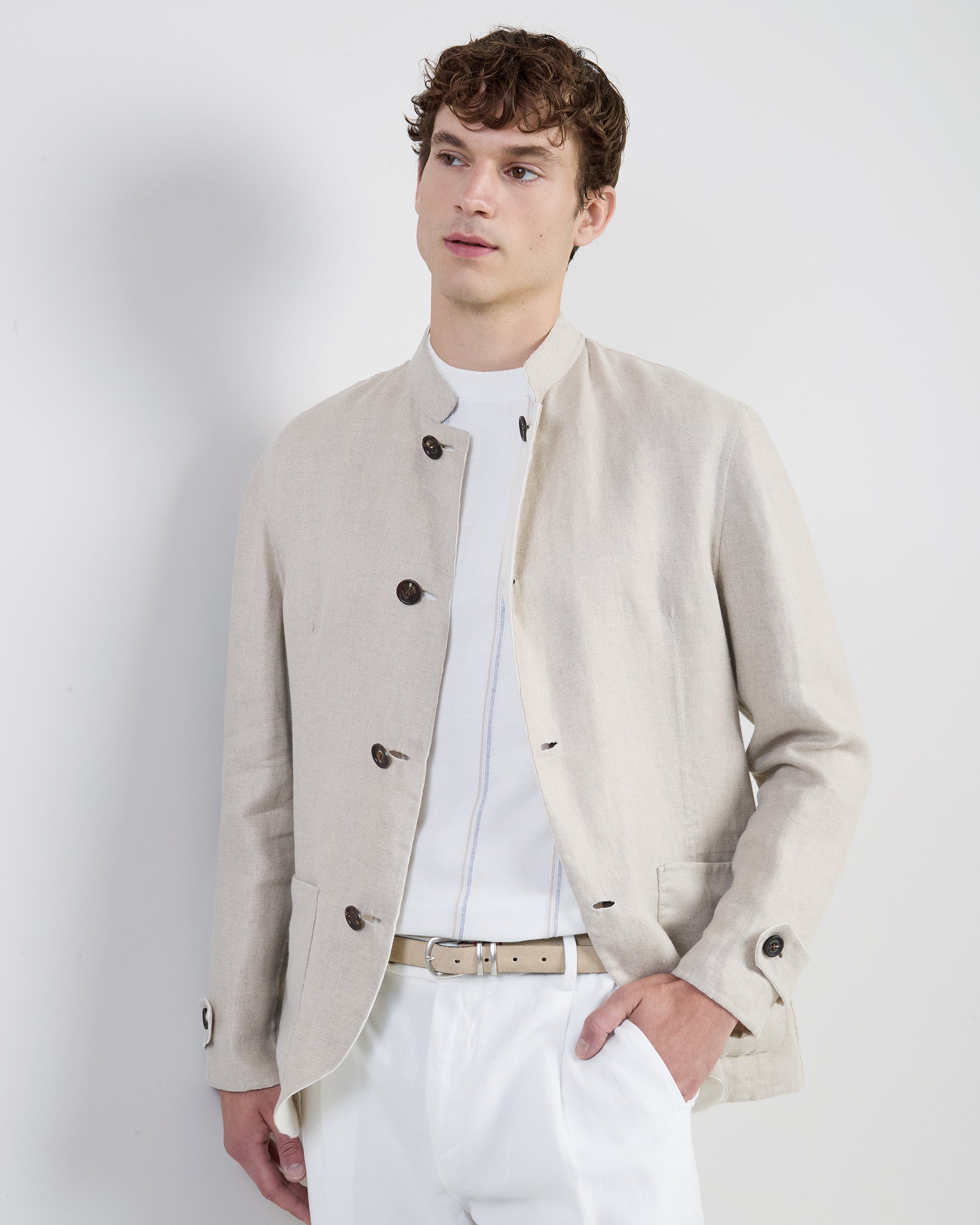 Men's Reversible Linen and Silk Jacket with Mao Collar