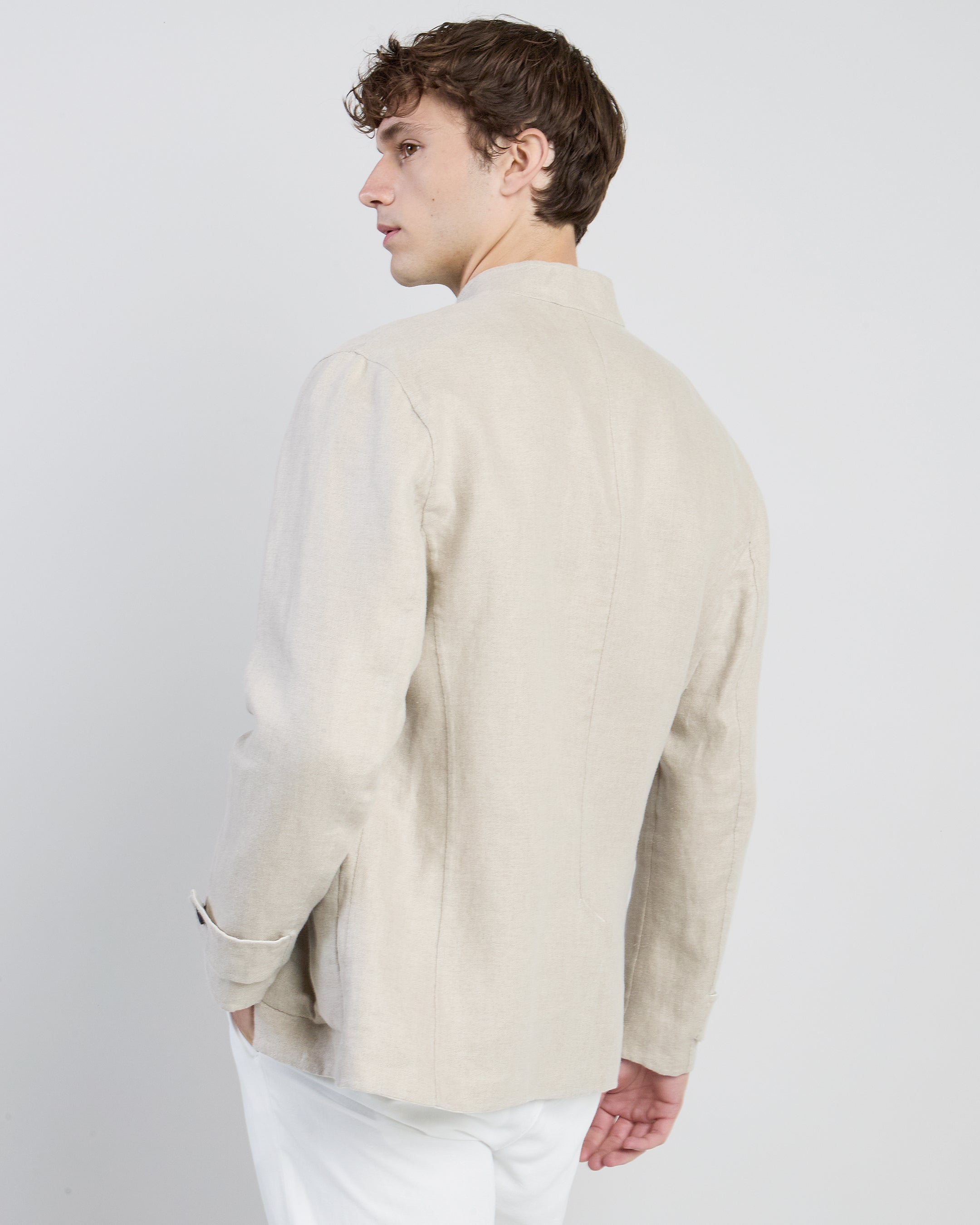 Men's Reversible Linen and Silk Jacket with Mao Collar