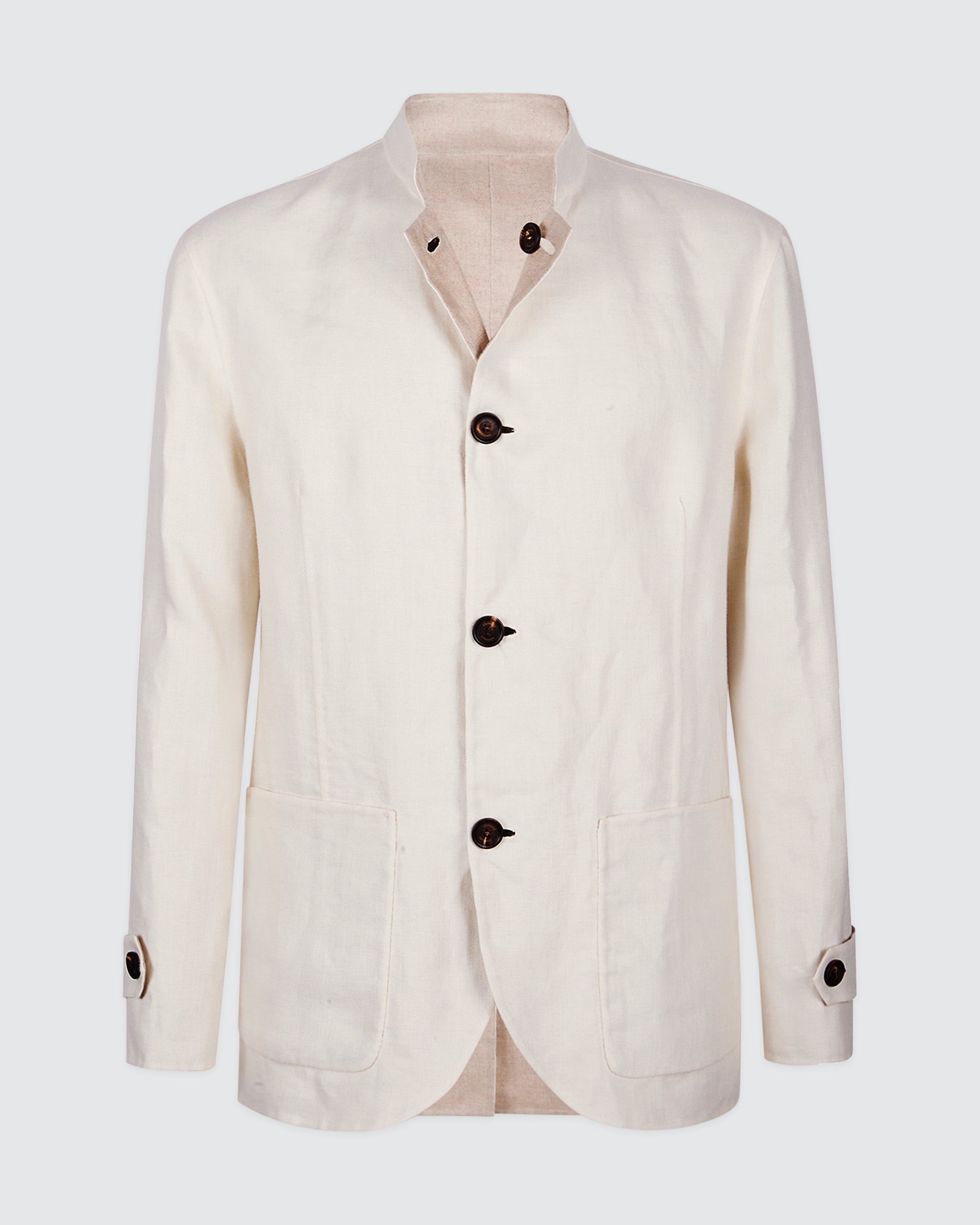 Men's Reversible Linen and Silk Jacket with Mao Collar