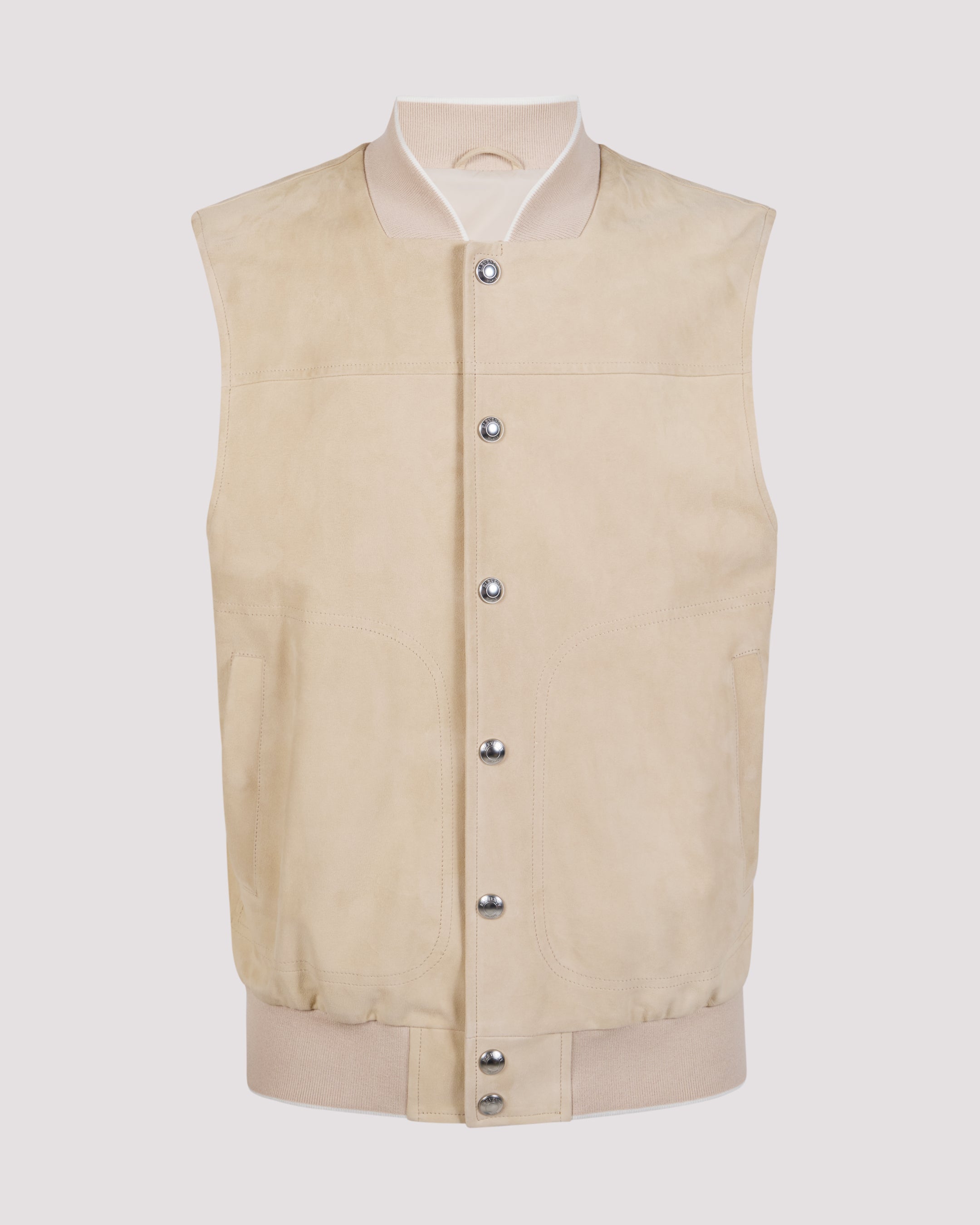 Men's Velvet Suede Bomber Vest in Sheepskin Leather